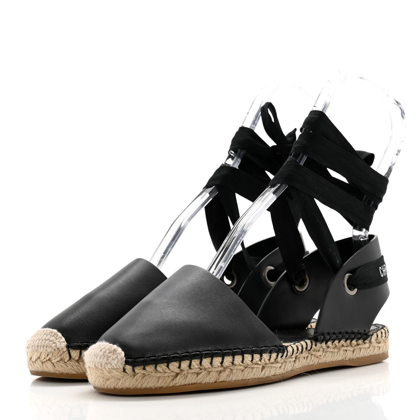 Calfskin Nicely-D Ankle Tie Espadrilles Flats 36 Black