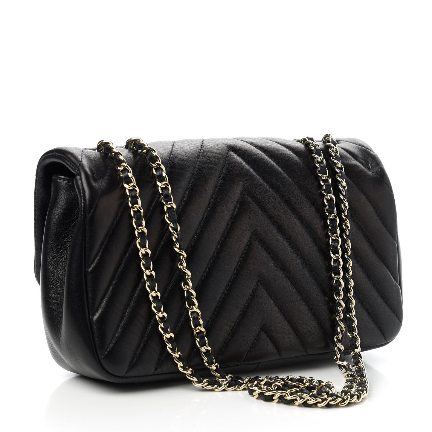 Lambskin Chevron Quilted Mini Rectangular Flap Black
