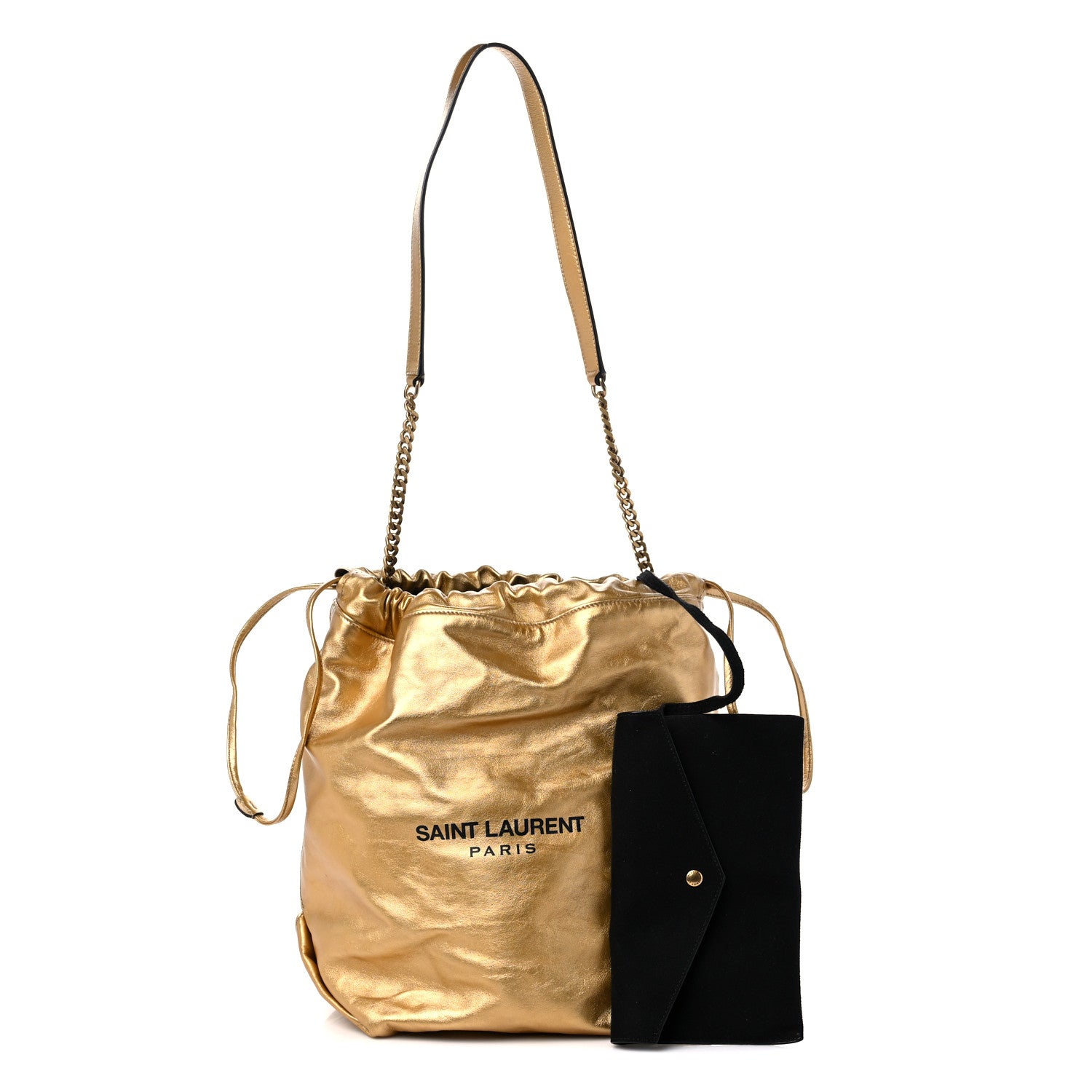 Saint Laurent Lambskin Teddy Drawstring Bag Gold 1348299