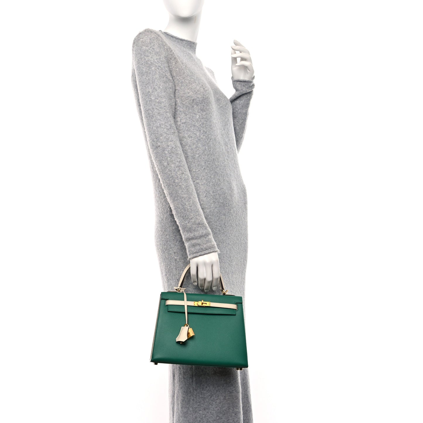 Epsom Bi-Color Horseshoe Kelly Sellier 25 Vert Vertigo Craie