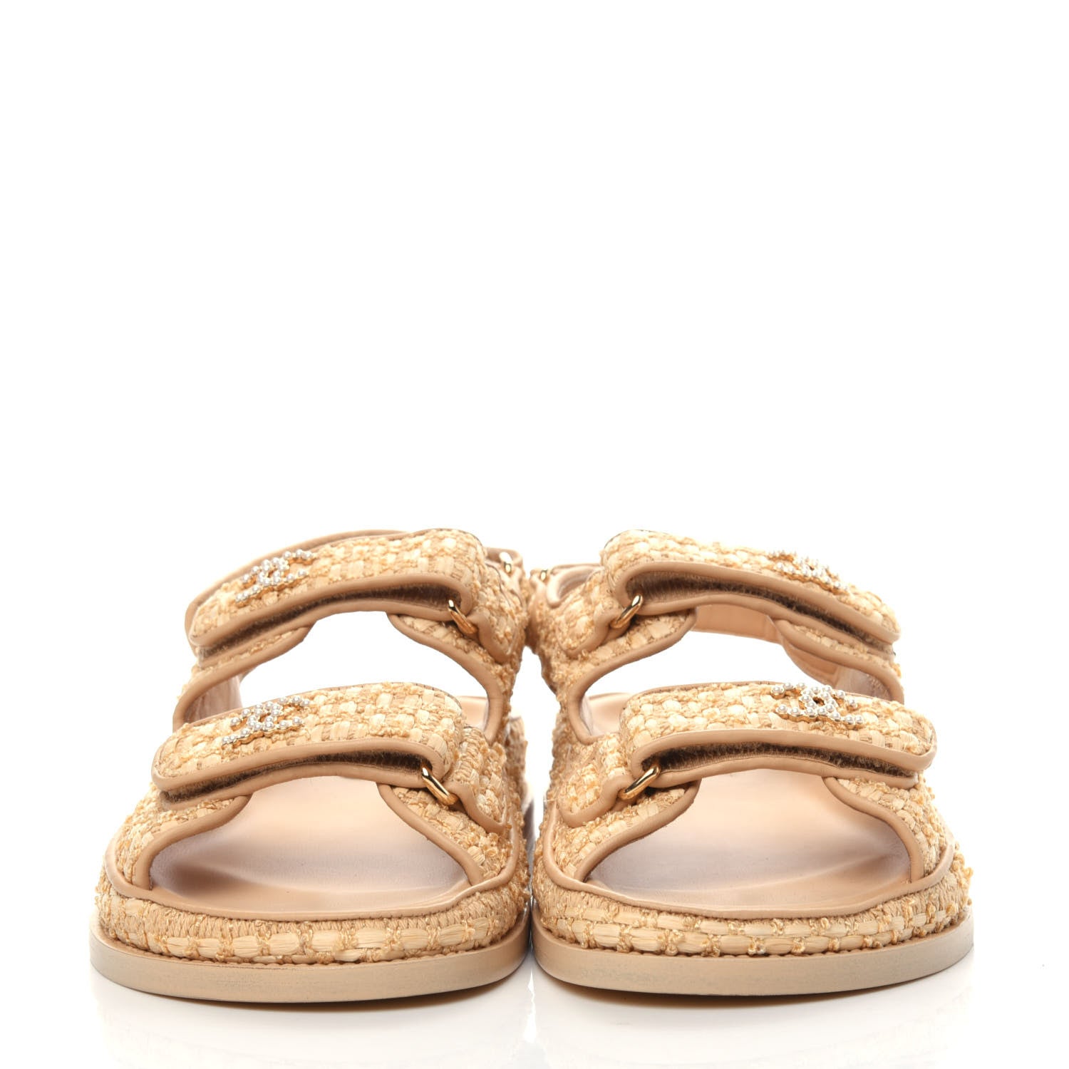 Chanel Braided Fabric Velcro Dad Sandals 36.5 Beige 2 of 8
