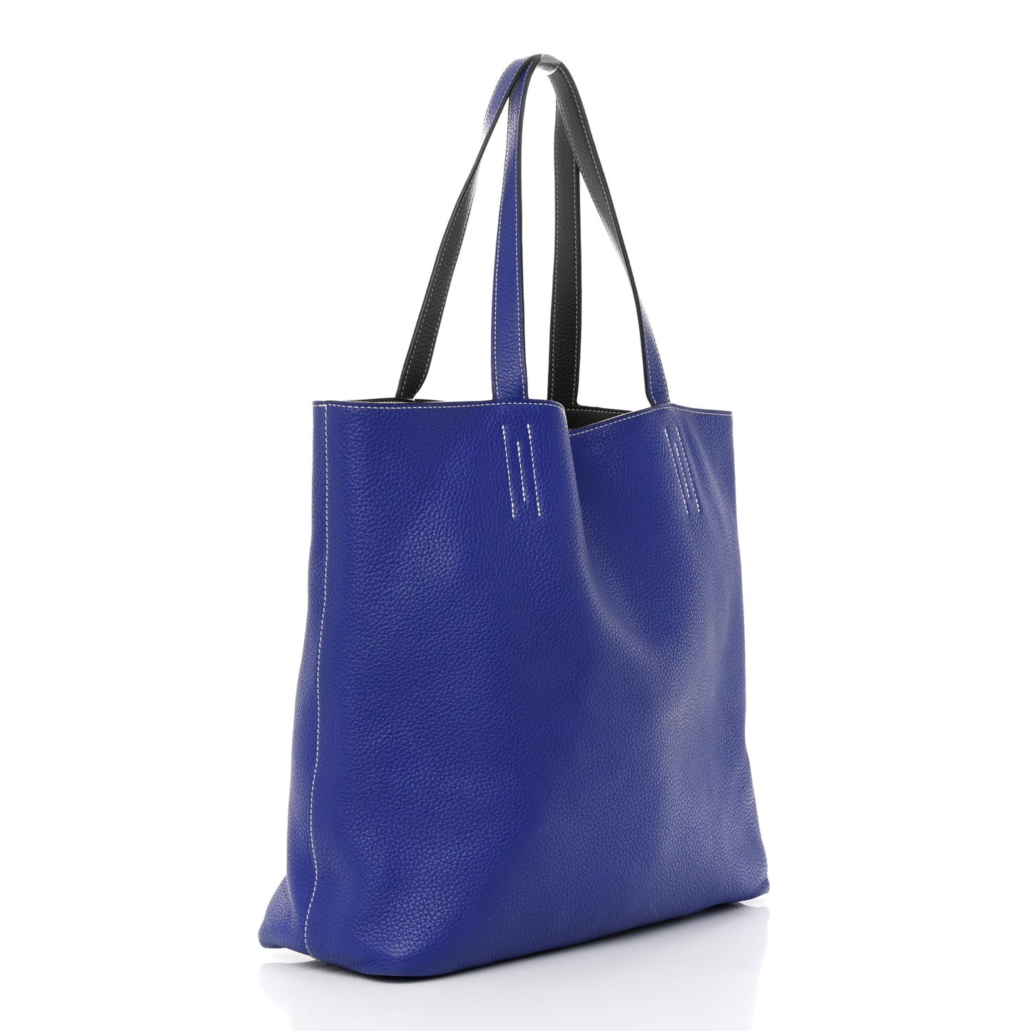 Taurillon Clemence Double Sens 36 Reversible Tote Graphite Bleu Electrique