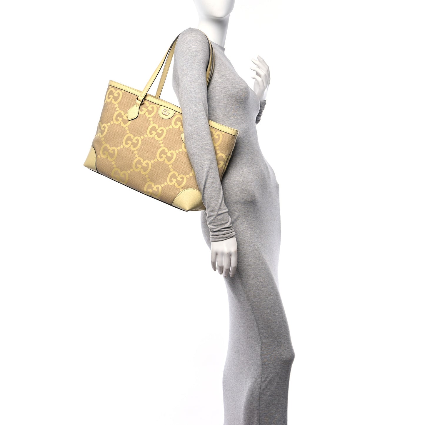 Monogram Jumbo GG Textured Dollar Calfskin Medium Ophidia Shopping Tote Beige Banana