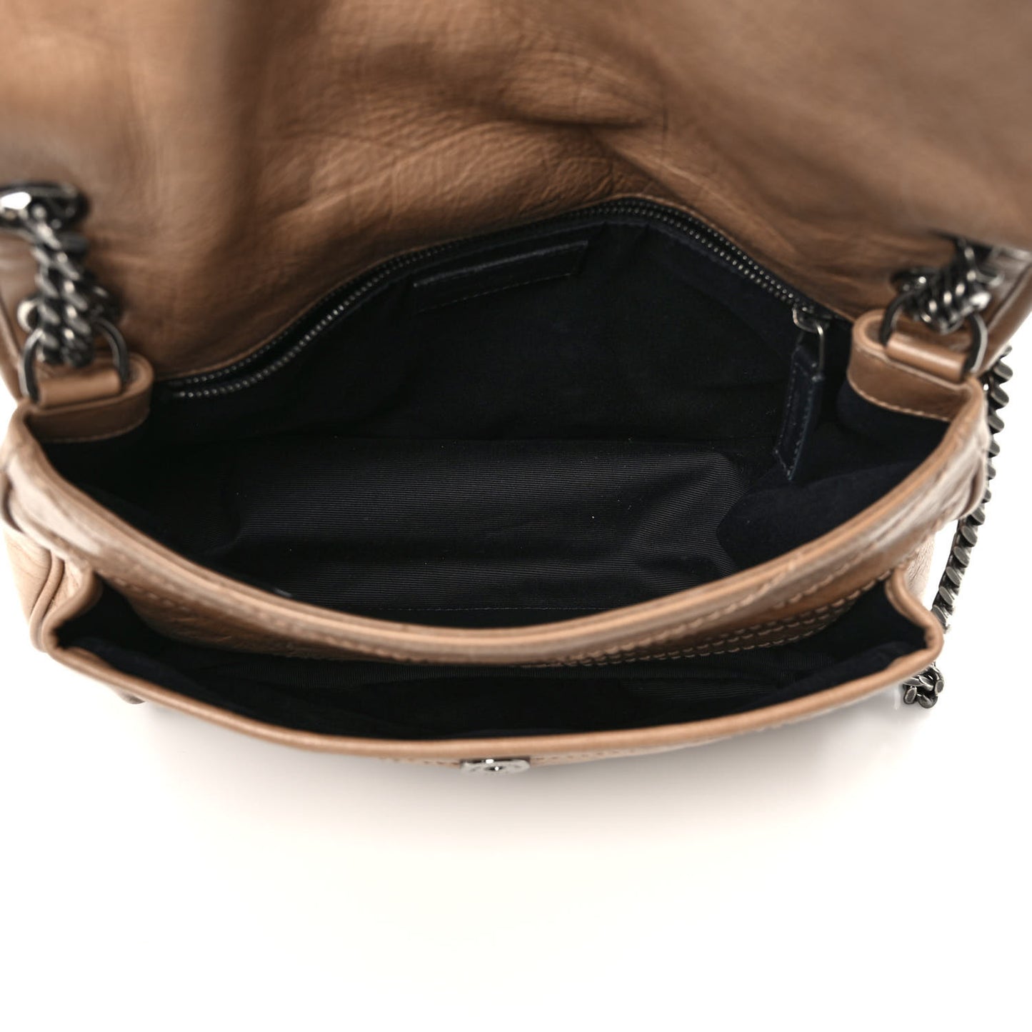 Crinkled Calfskin Matelasse Monogram Medium Niki Chain Satchel Dark Toffee