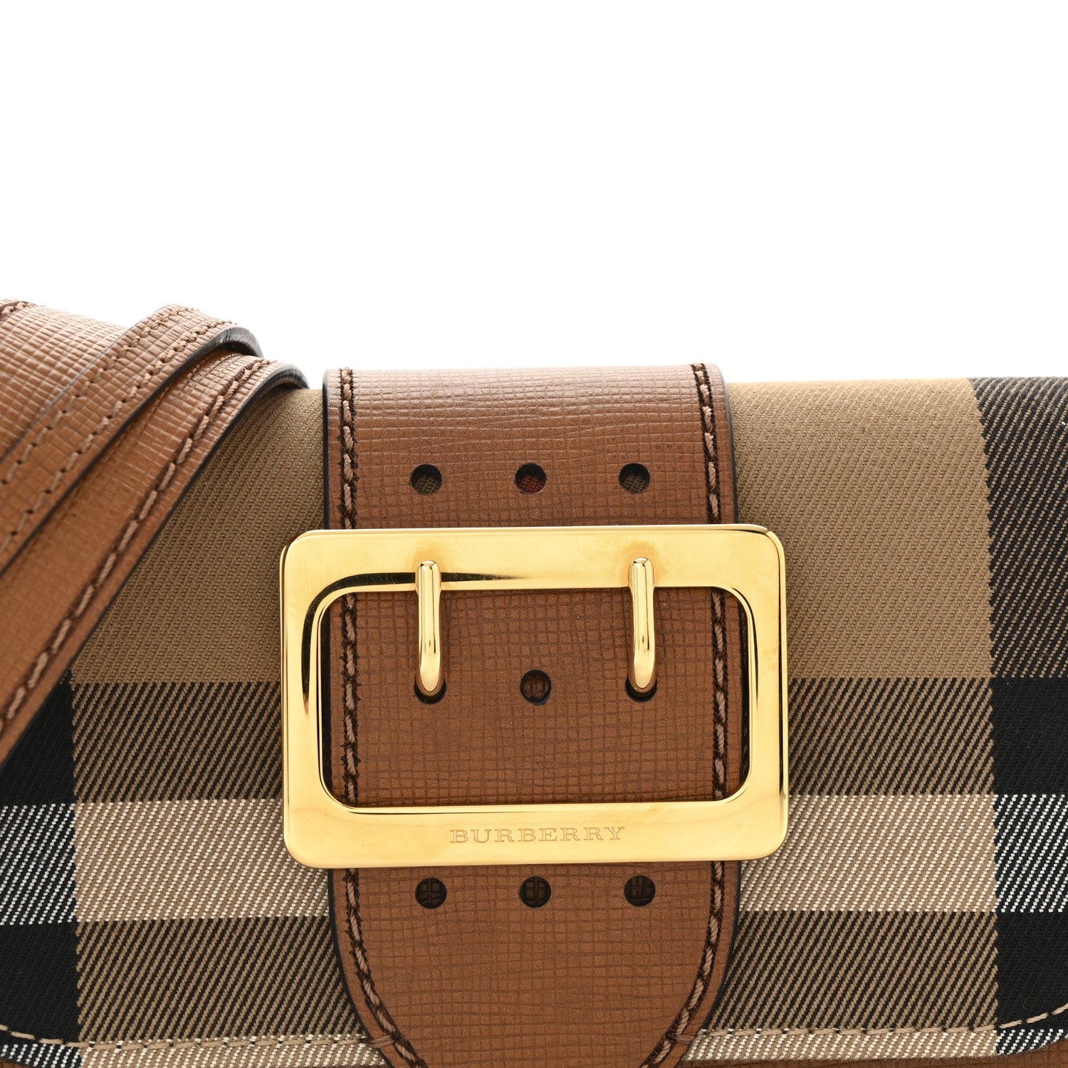 Burberry House Check Bridle Calfskin Small Madison Buckle Bag Tan 10 of 16