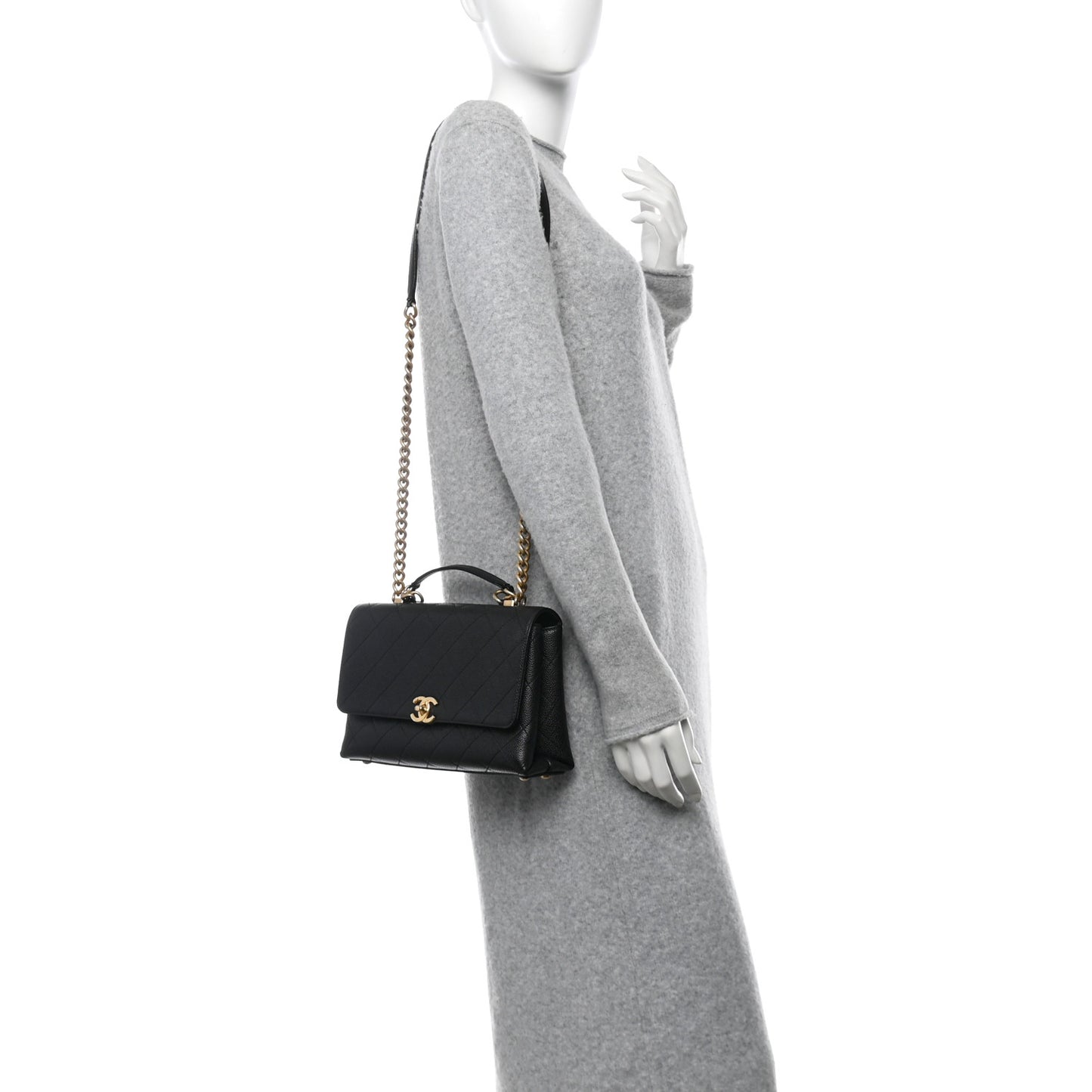 Caviar Diamond Stitched Small Top Handle Flap Black