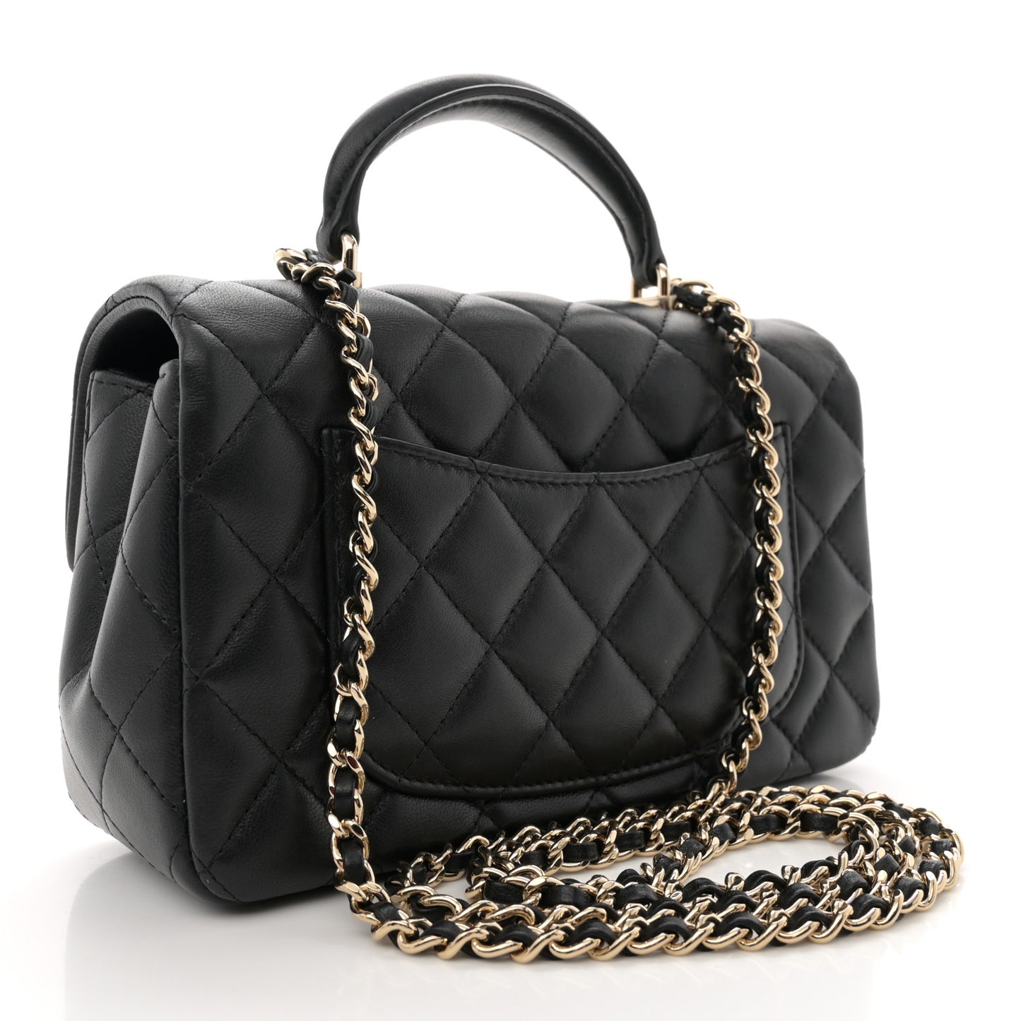 Lambskin Quilted Mini Top Handle Rectangular Flap Black