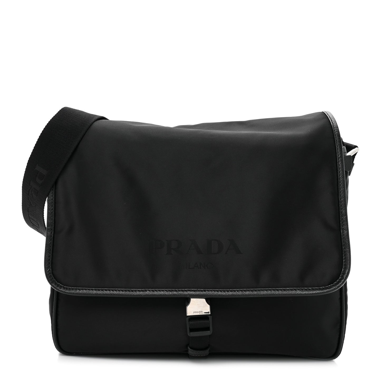 Tessuto Nylon Saffiano Logo Messenger Bag Black