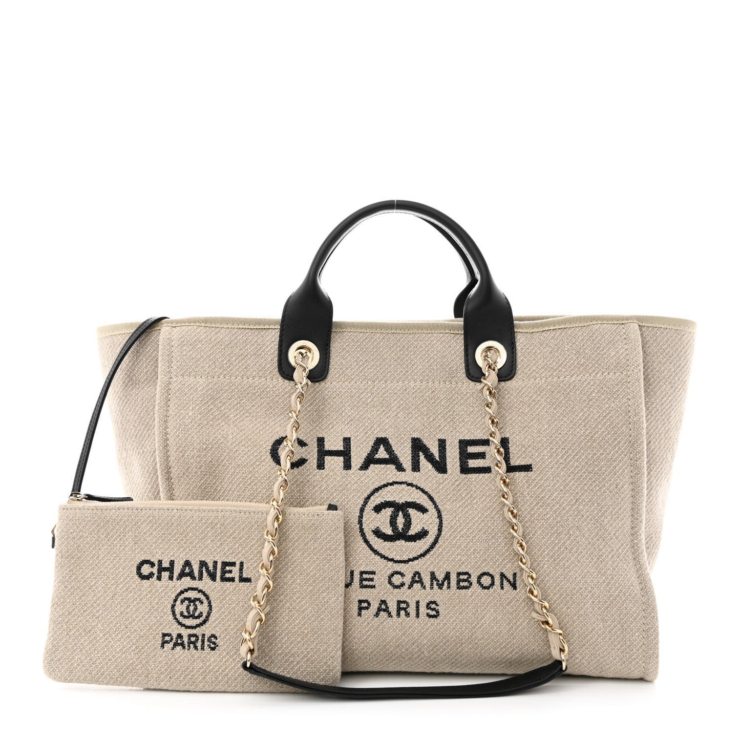 Mixed Fibers Medium Deauville Tote Beige Black