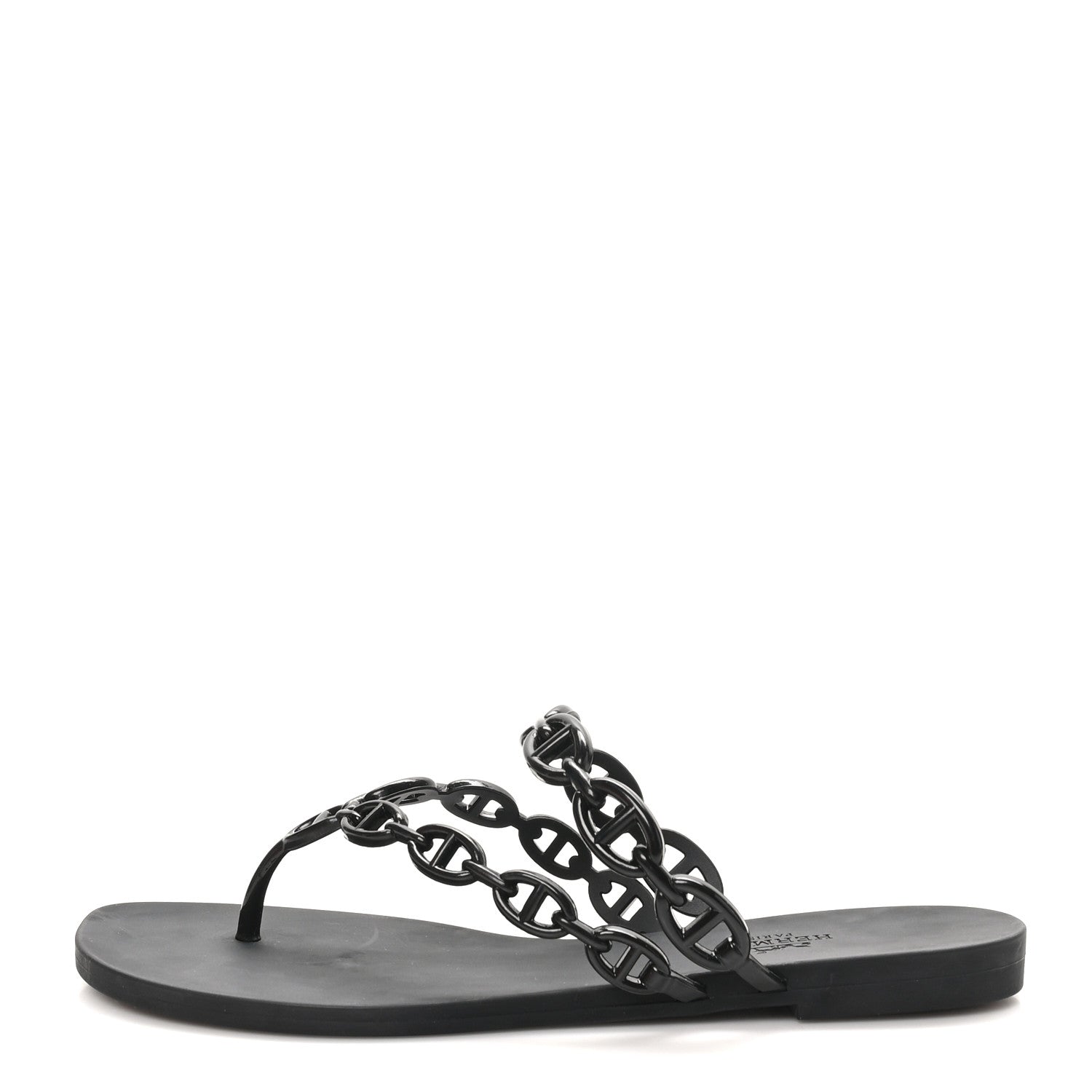 Hermes Rubber Chaine d'Ancre Island Sandals 38 Black 1750279