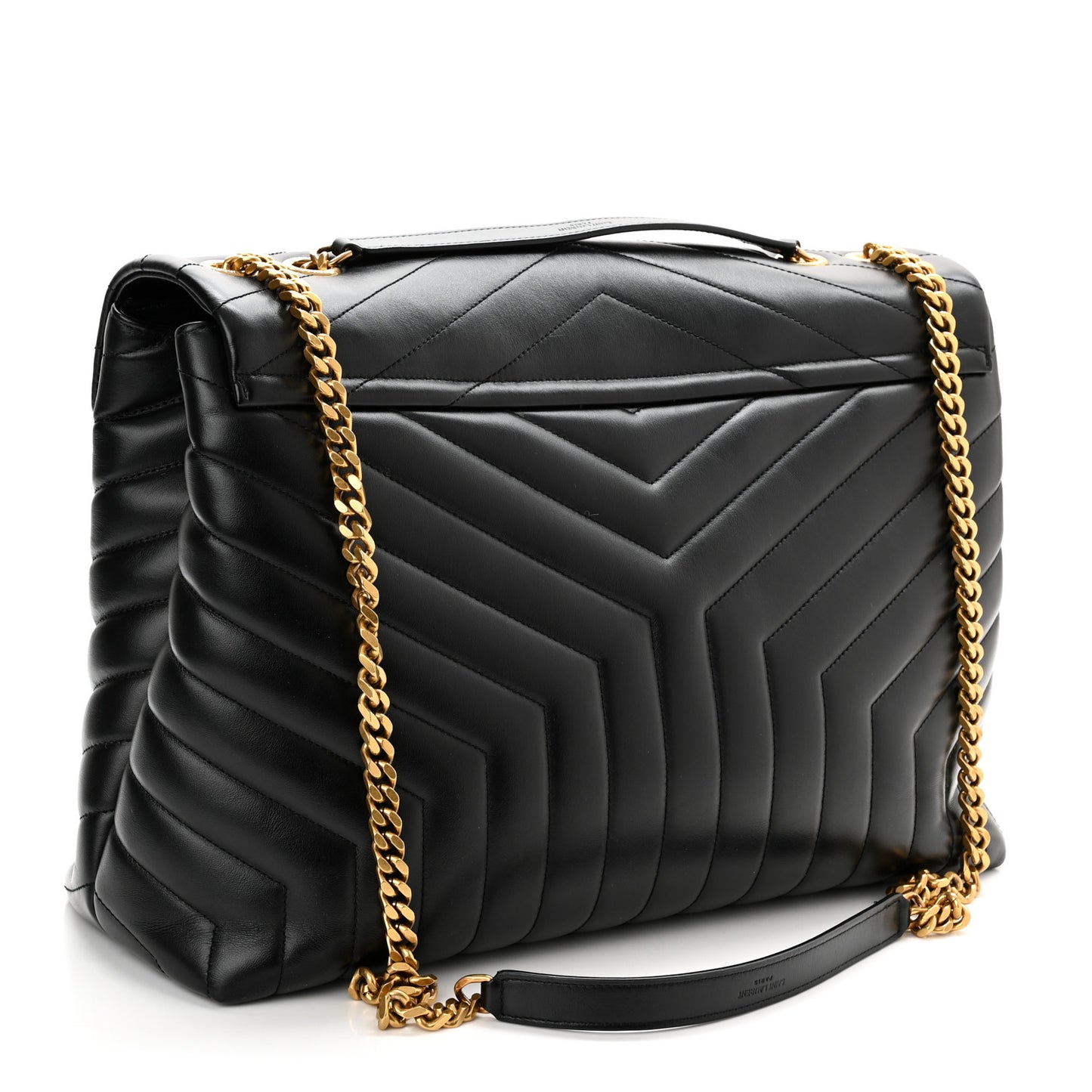 Calfskin Y Quilted Monogram Large Loulou Chain Satchel Black