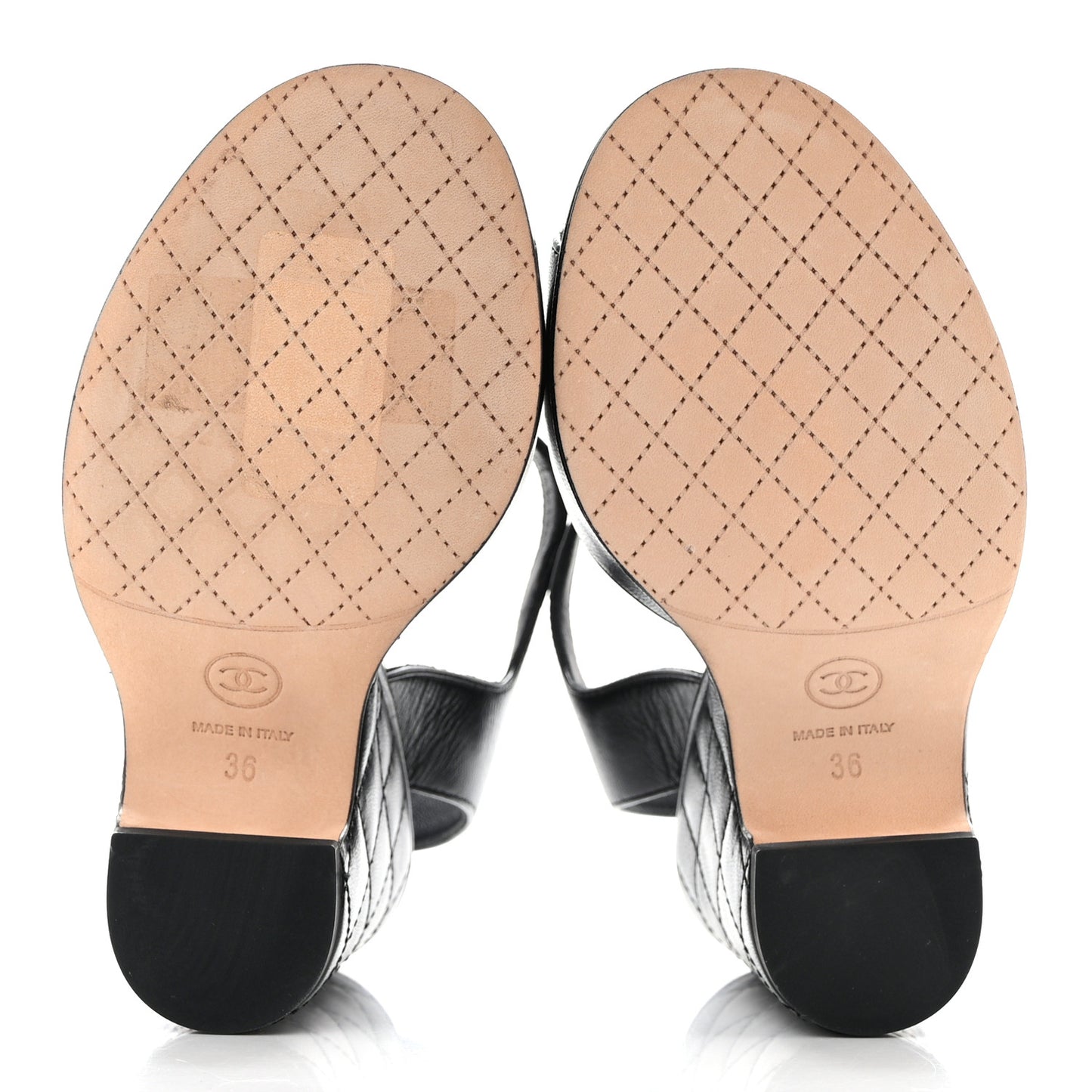 Lambskin Quilted Chain CC Wedge Sandals 36 Black