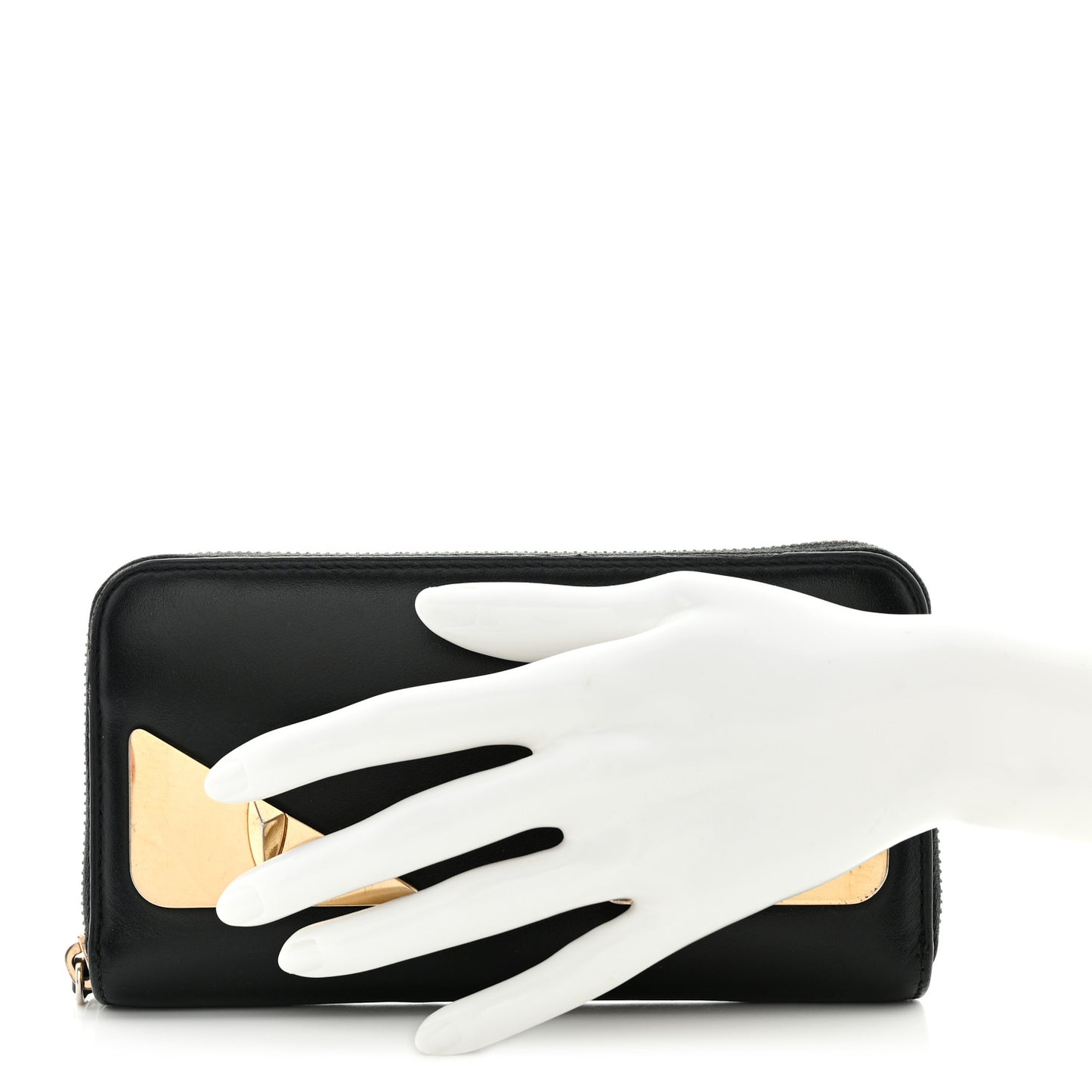 Vitello Century Metal Monster Eyes Zip Around Wallet Black