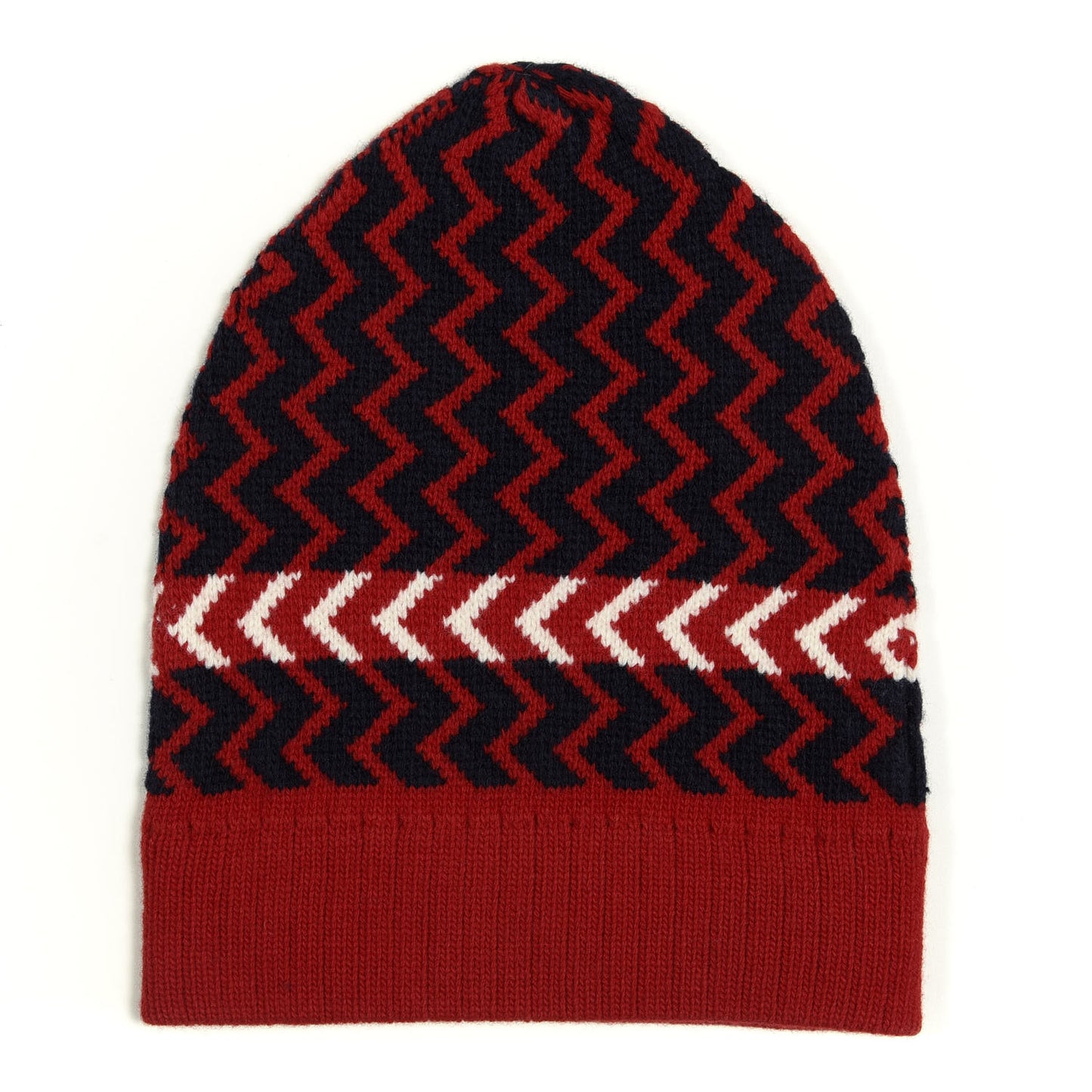 Wool Tricot Zaggede Beanie Hat M Red Blue