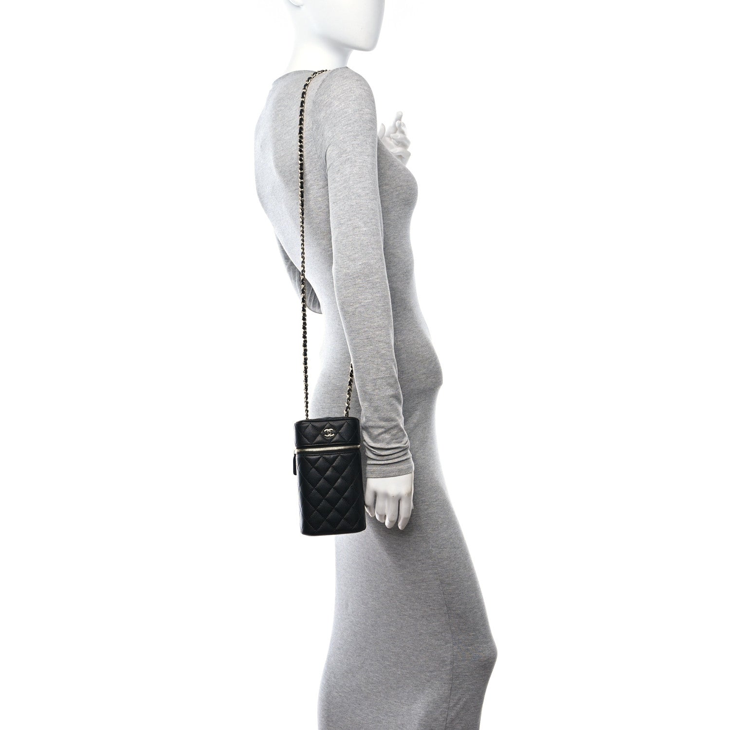 Chanel Caviar Quilted Phone Holder With Chain Black 2 of 10