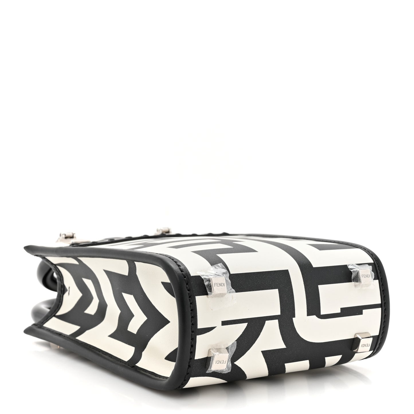 X MARC JACOBS Vitello King Plexiglass Logo Print Mini Fendi Sunshine Shopper Tote Black White