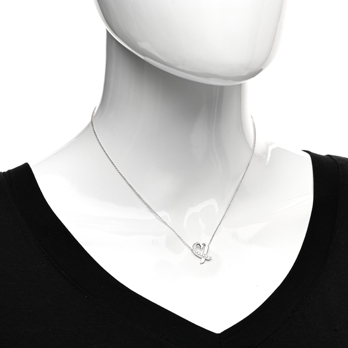 18k White Gold Diamond Small Paloma Picasso Loving Heart Necklace