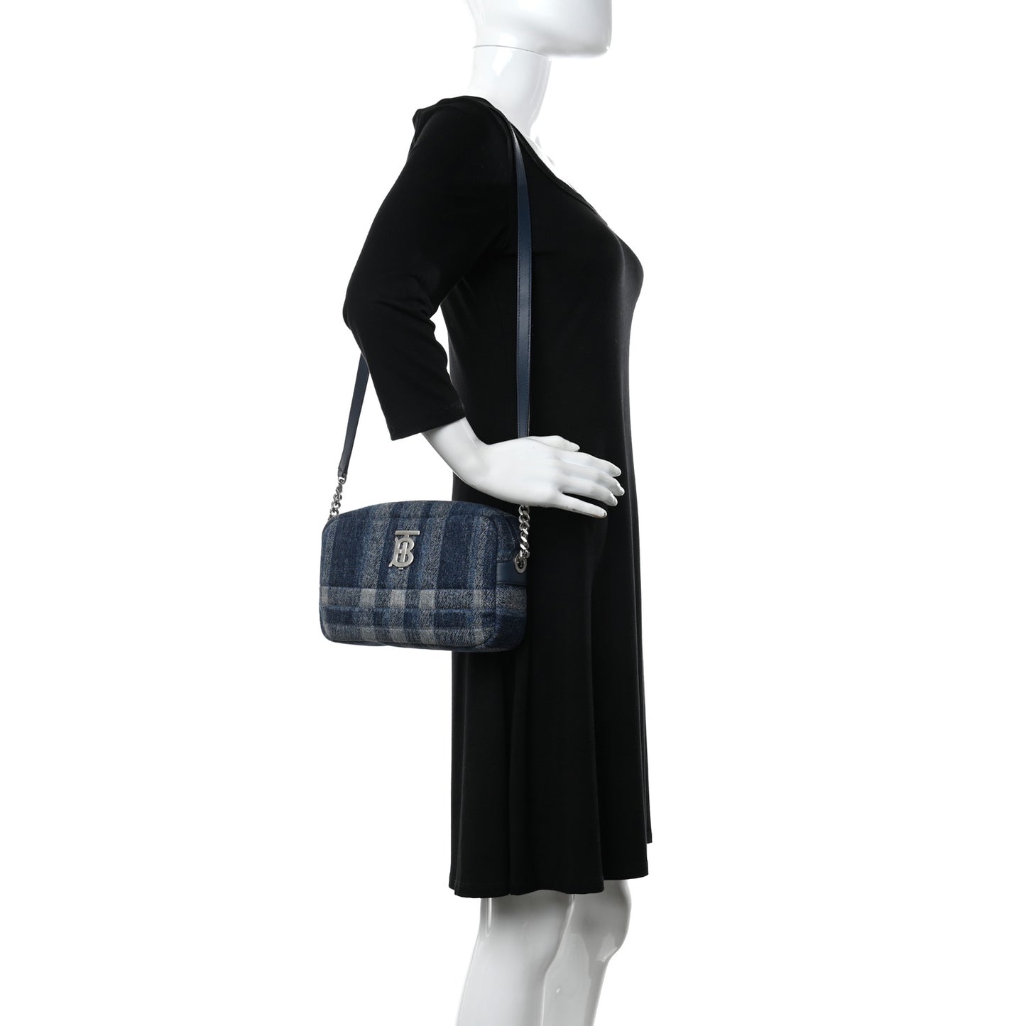 Calfskin Demin Check Small Lola Camera Bag Navy