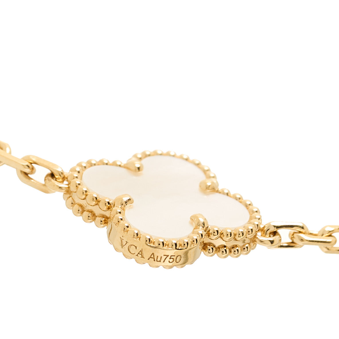 18K Yellow Gold Mother of Pearl 20 Motifs Vintage Alhambra Necklace