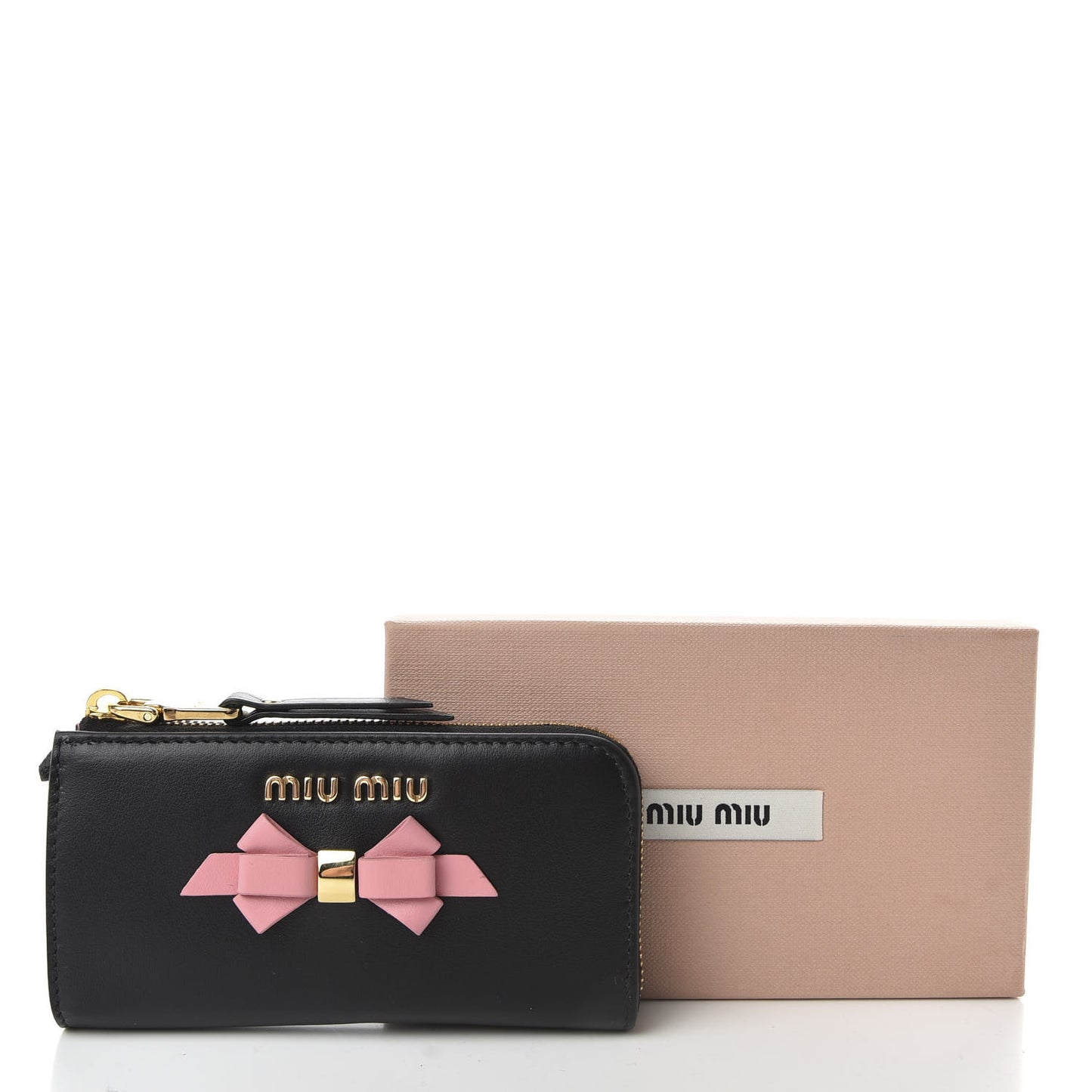 Soft Calf Bow Zip Coin Pouch Black Petalo
