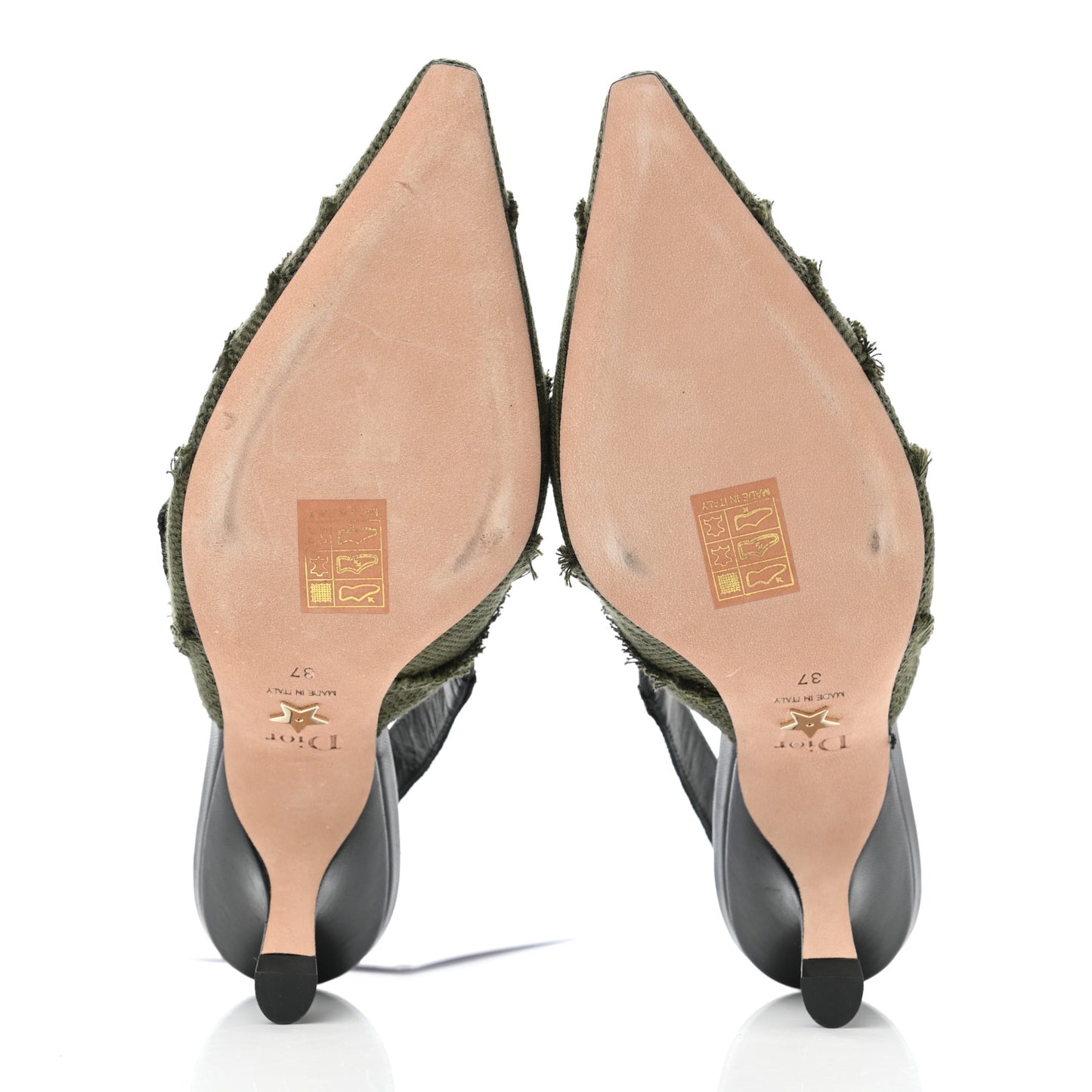 Canvas Ribbon Camouflage Embroidered J'Adior Slingback 65mm Pumps 37 Green