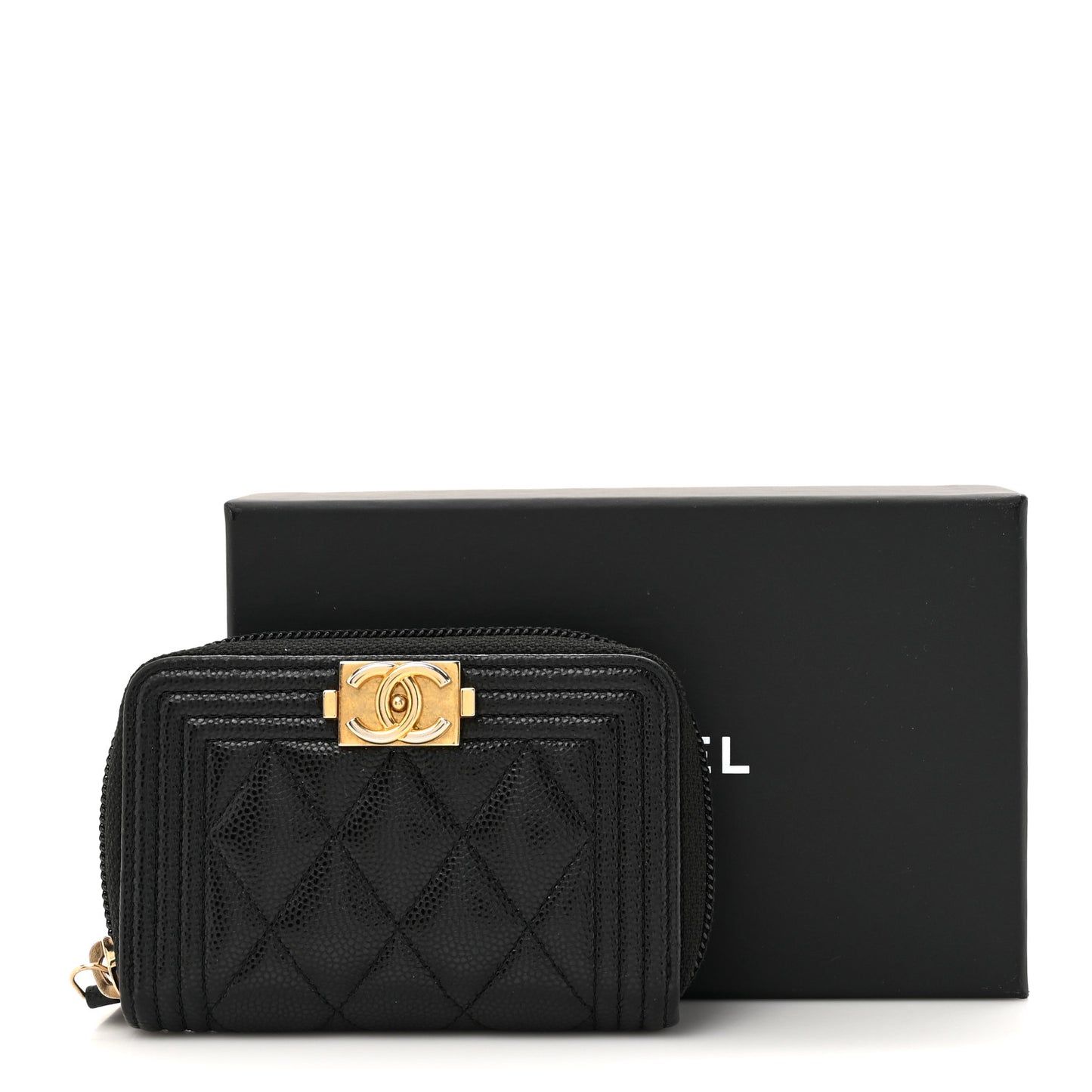 Caviar Quilted Boy Zip Around Coin Purse Wallet Black