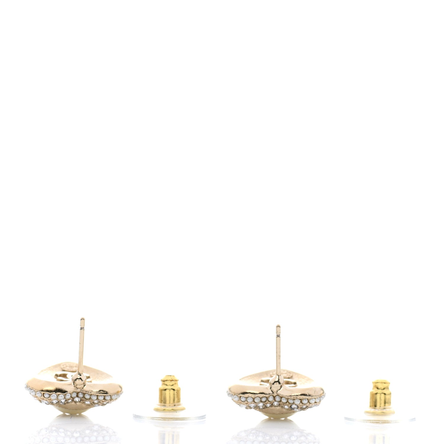 Chanel Pearl Crystal CC Heart Earrings Gold White 3 of 5