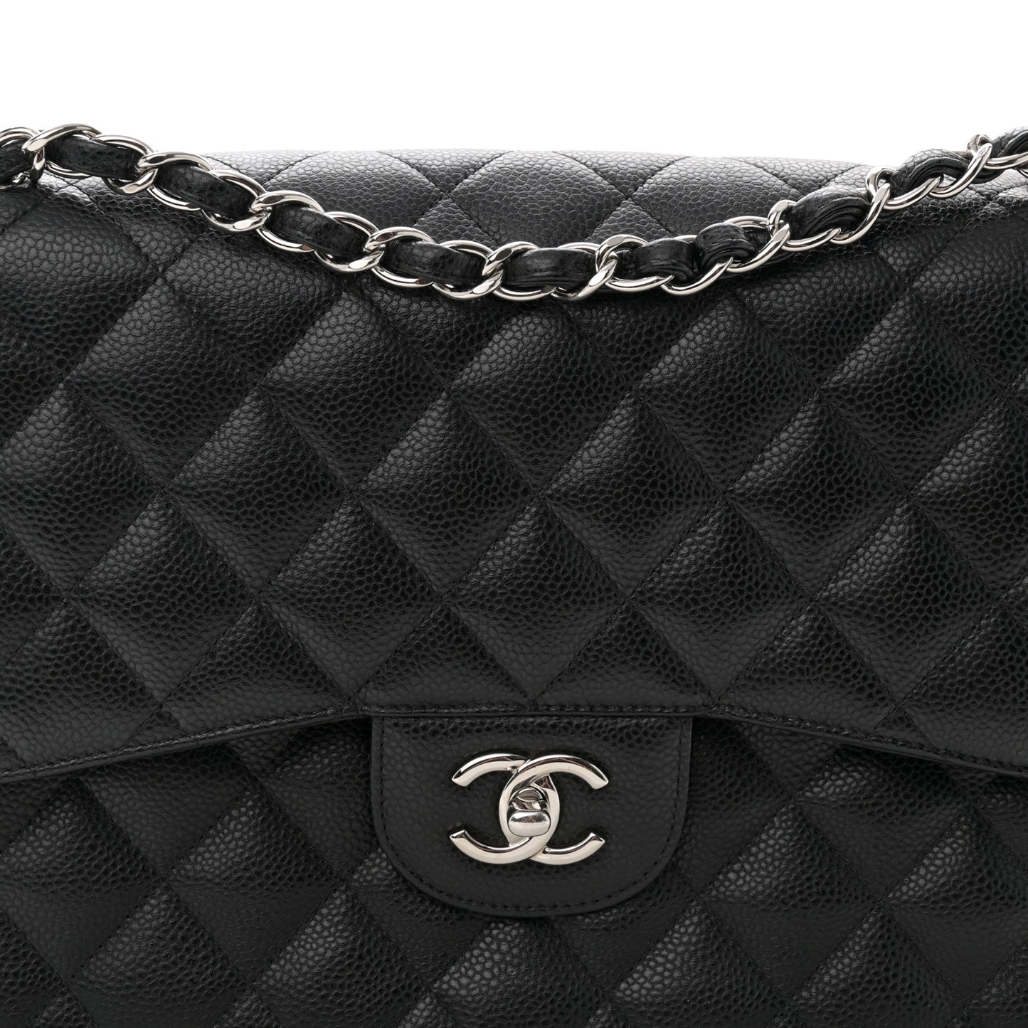 Caviar Quilted Jumbo Double Flap Black