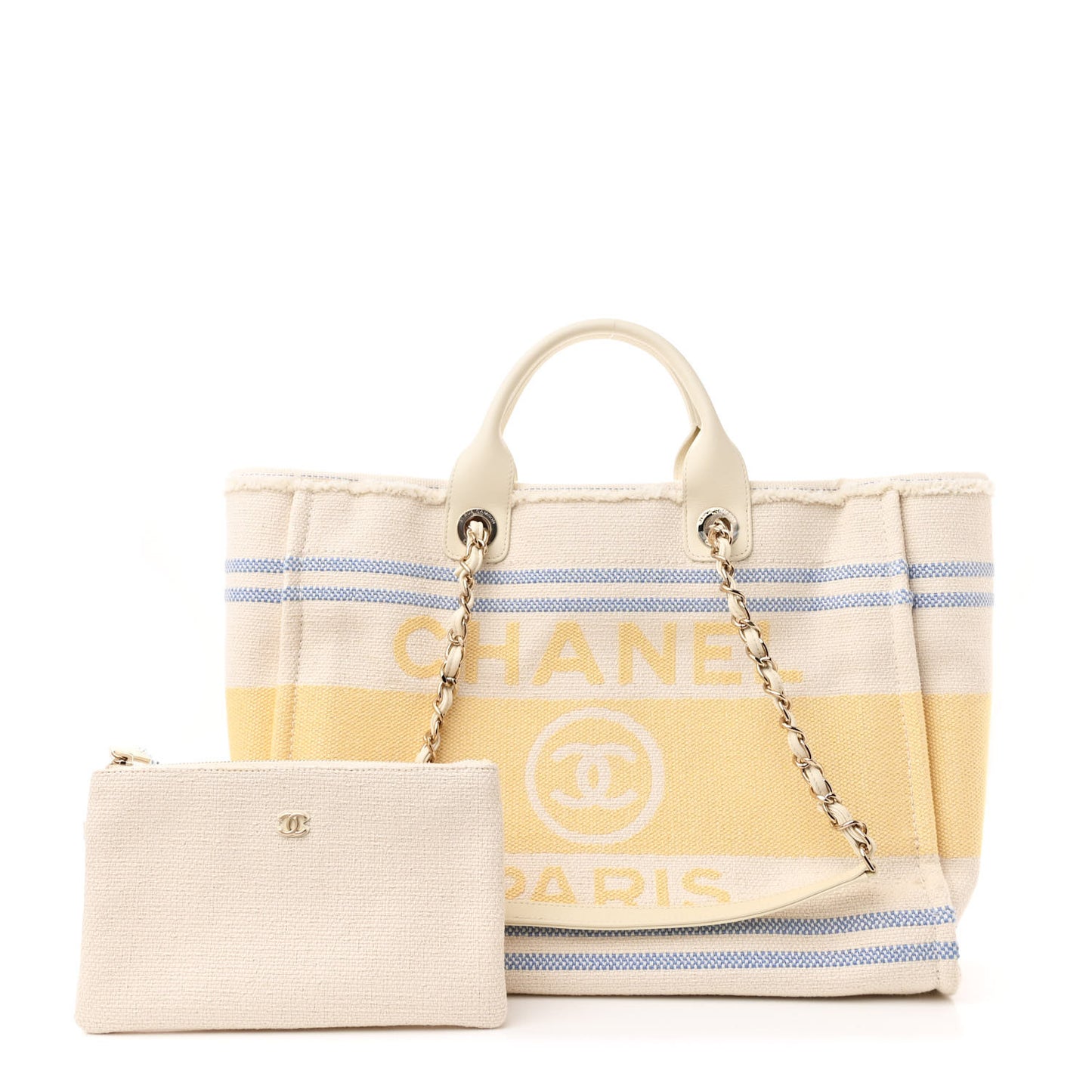 Striped Canvas Medium Deauville Tote Ecru Blue Yellow