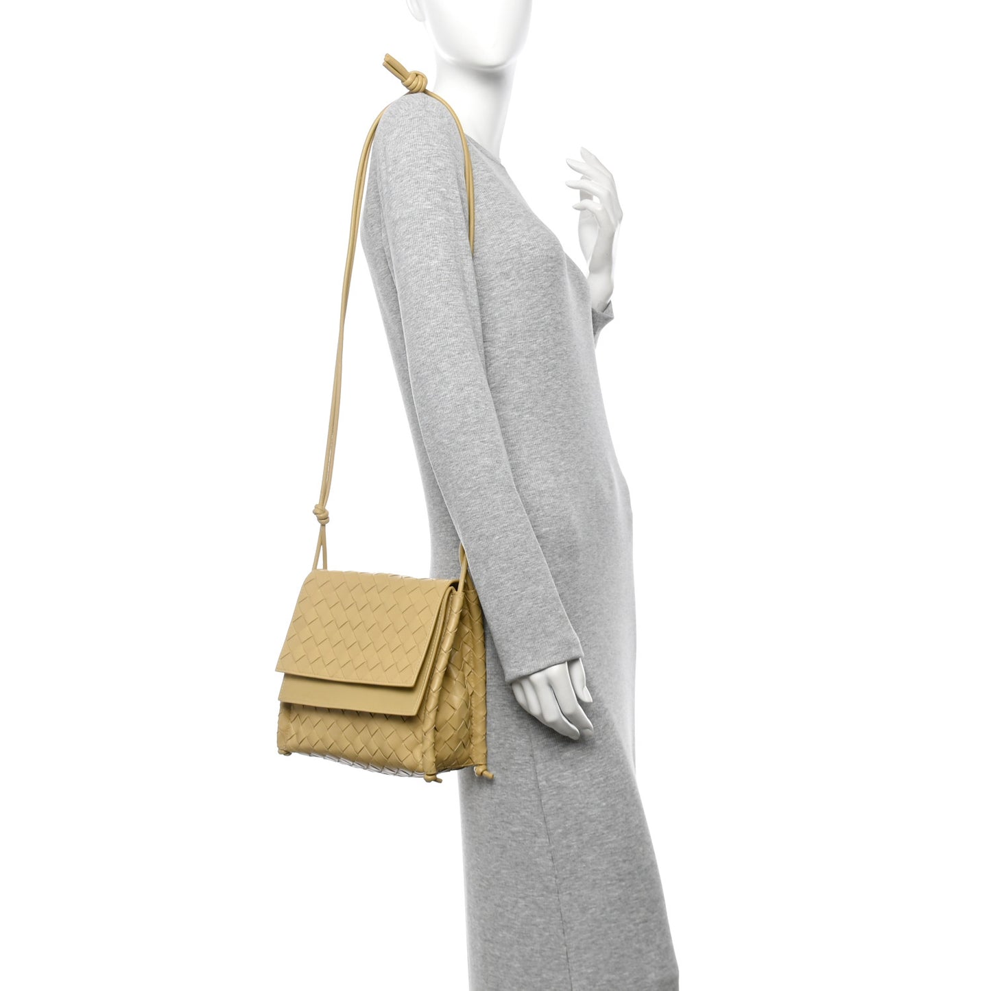 Nappa Intrecciato Small Knot Flap Crossbody Tapioca