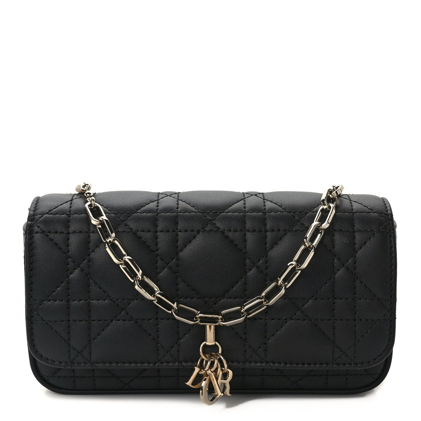 Lambskin Cannage Dior Talk Phone Pouch Black