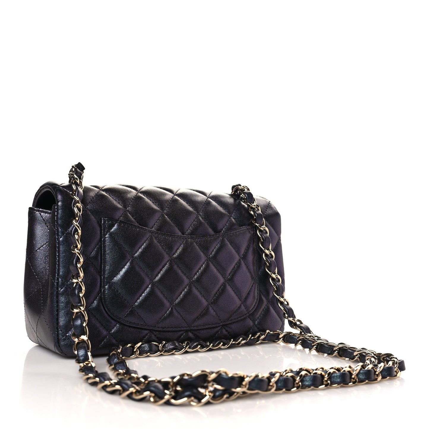 Iridescent Lambskin Quilted Mini Rectangular Flap Black