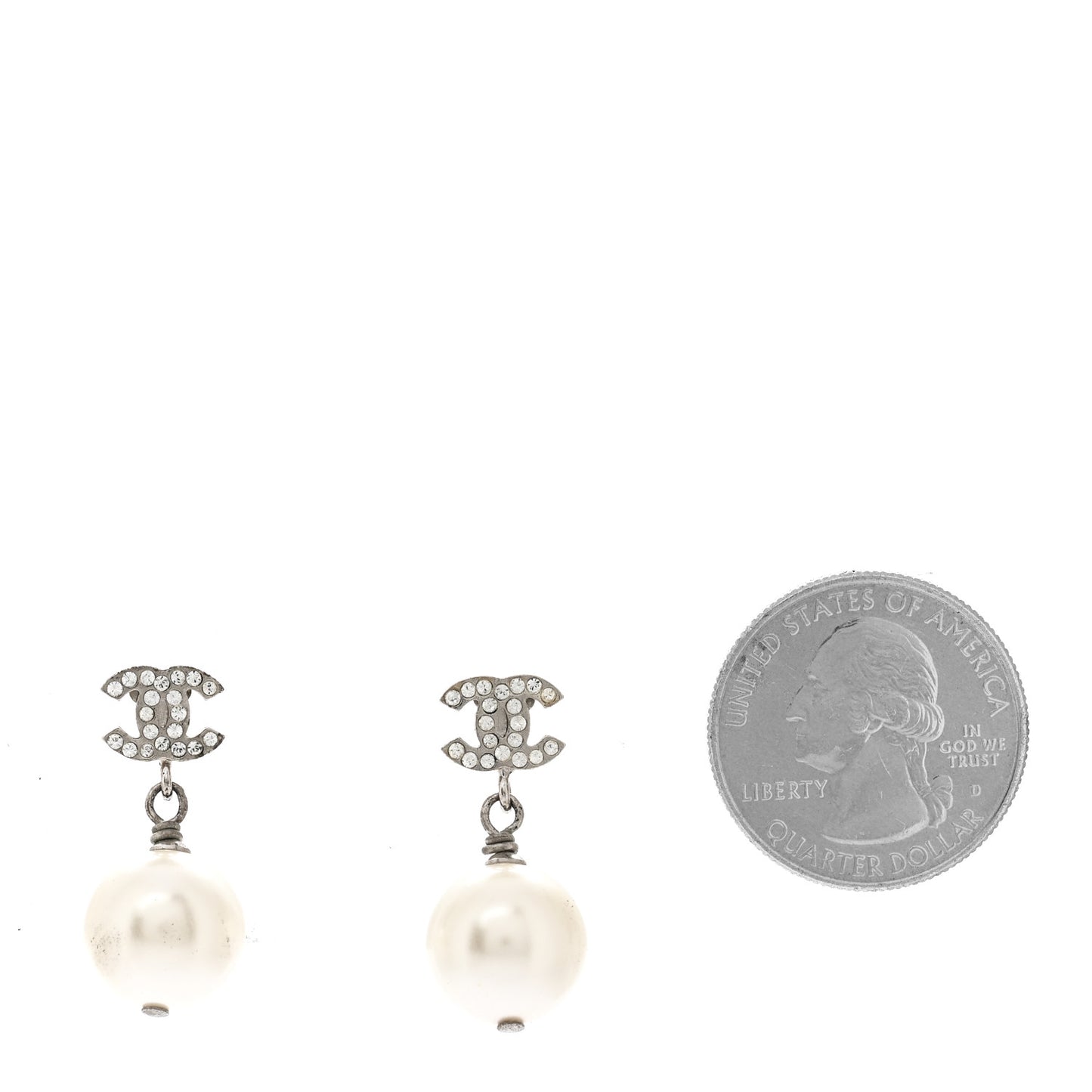 Crystal Pearl CC Drop Earrings Silver Pearly White