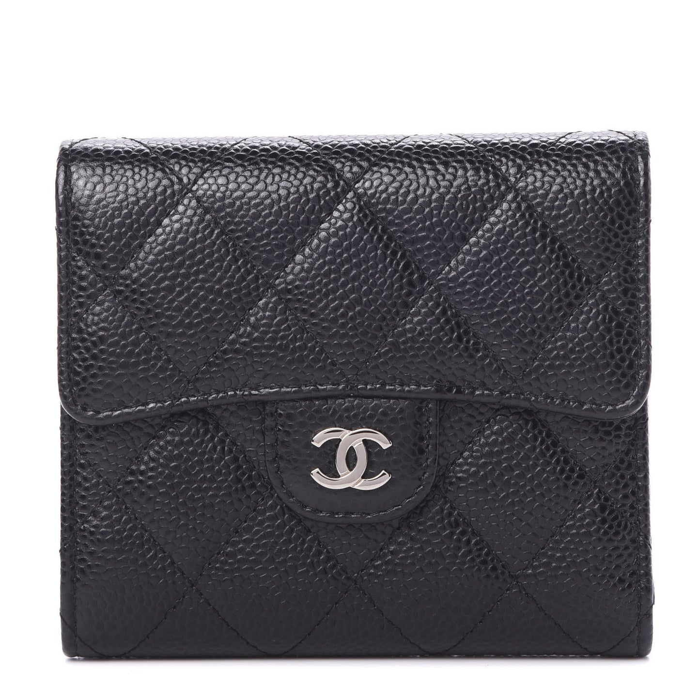 Caviar Quilted Compact Flap Wallet Black