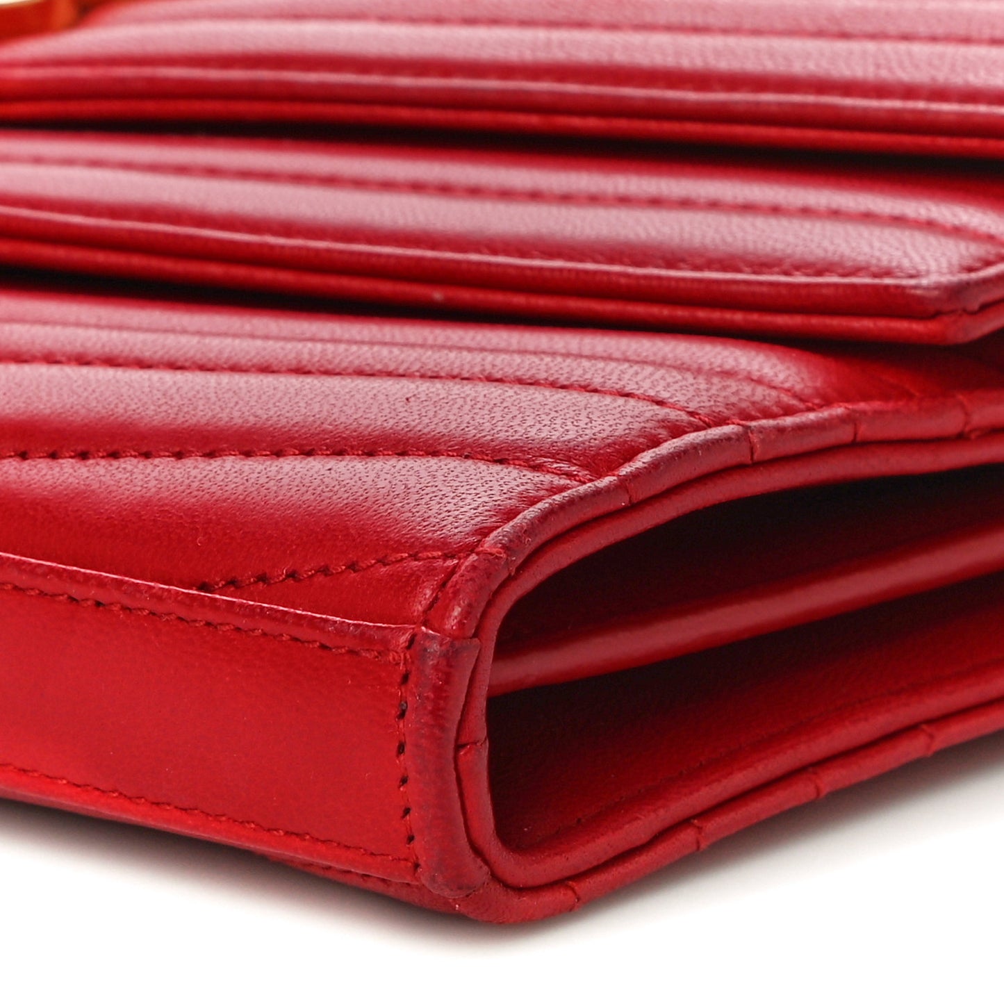 Lambskin Matelasse Chevron Monogram Sulpice Chain Wallet Red