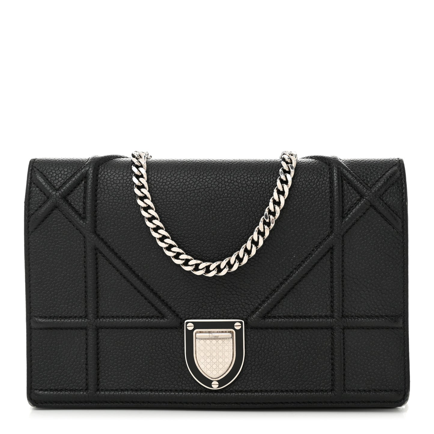 Grained Calfskin Diorama Wallet on Chain Pouch Black