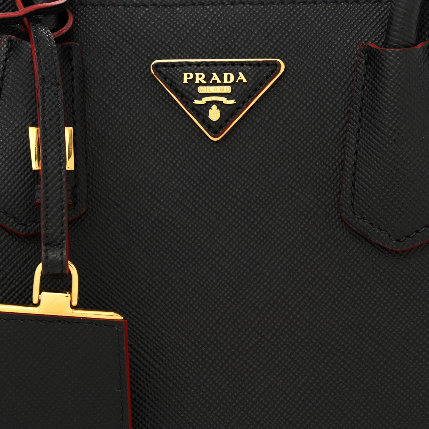 Saffiano Cuir Small Double Bag Black Fuoco