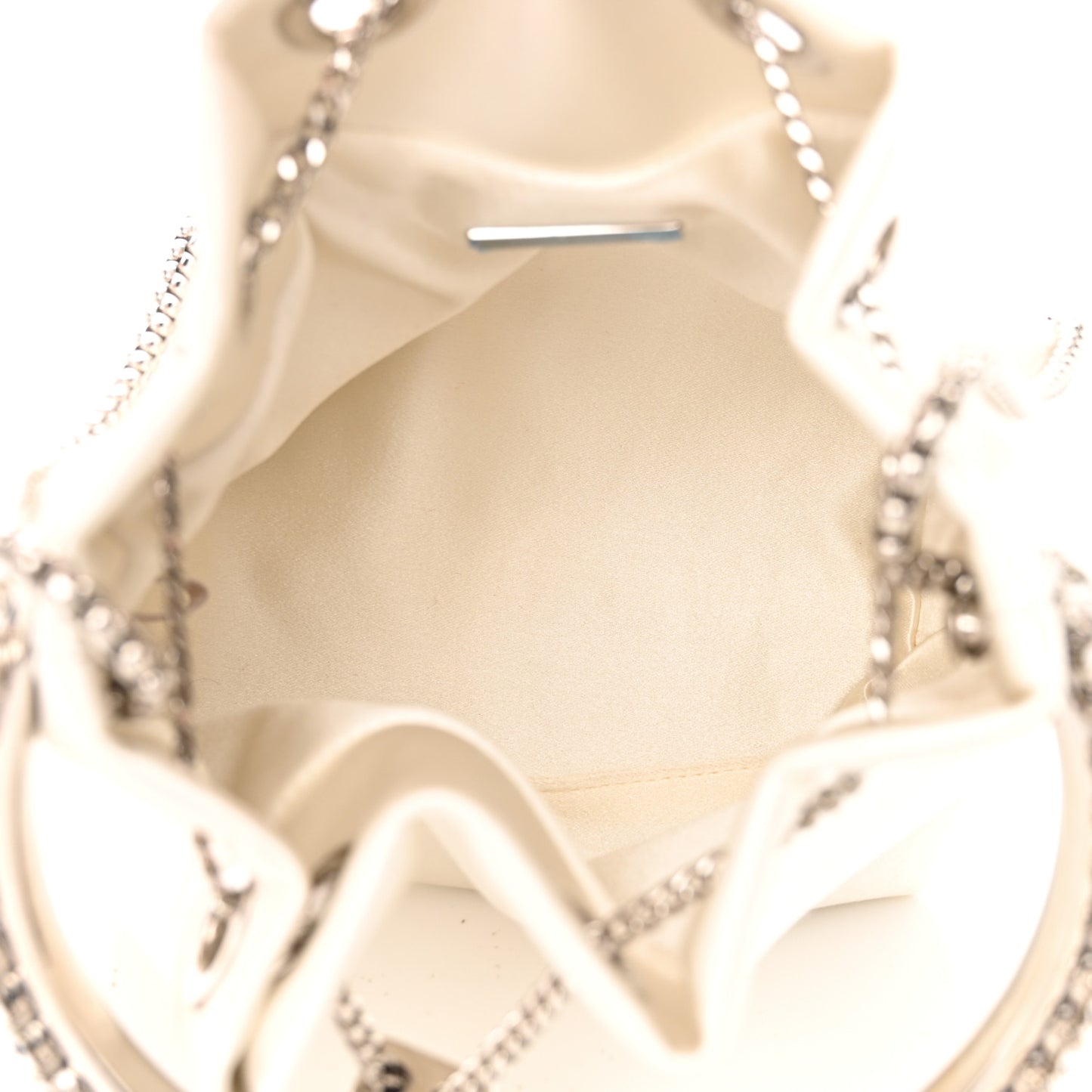 Satin Crystal Embellished Top Handle Bon Bon Bag Ivory