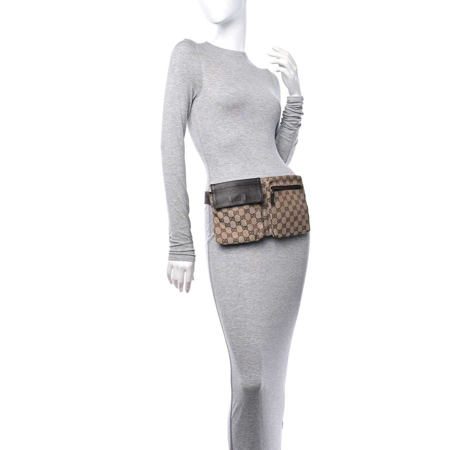 GG Monogram Double Pocket Belt Bag Dark Brown