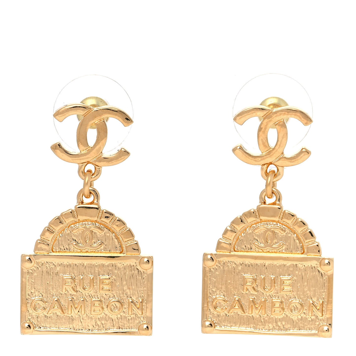 Metal CC Rue Cambon Drop Earrings Gold