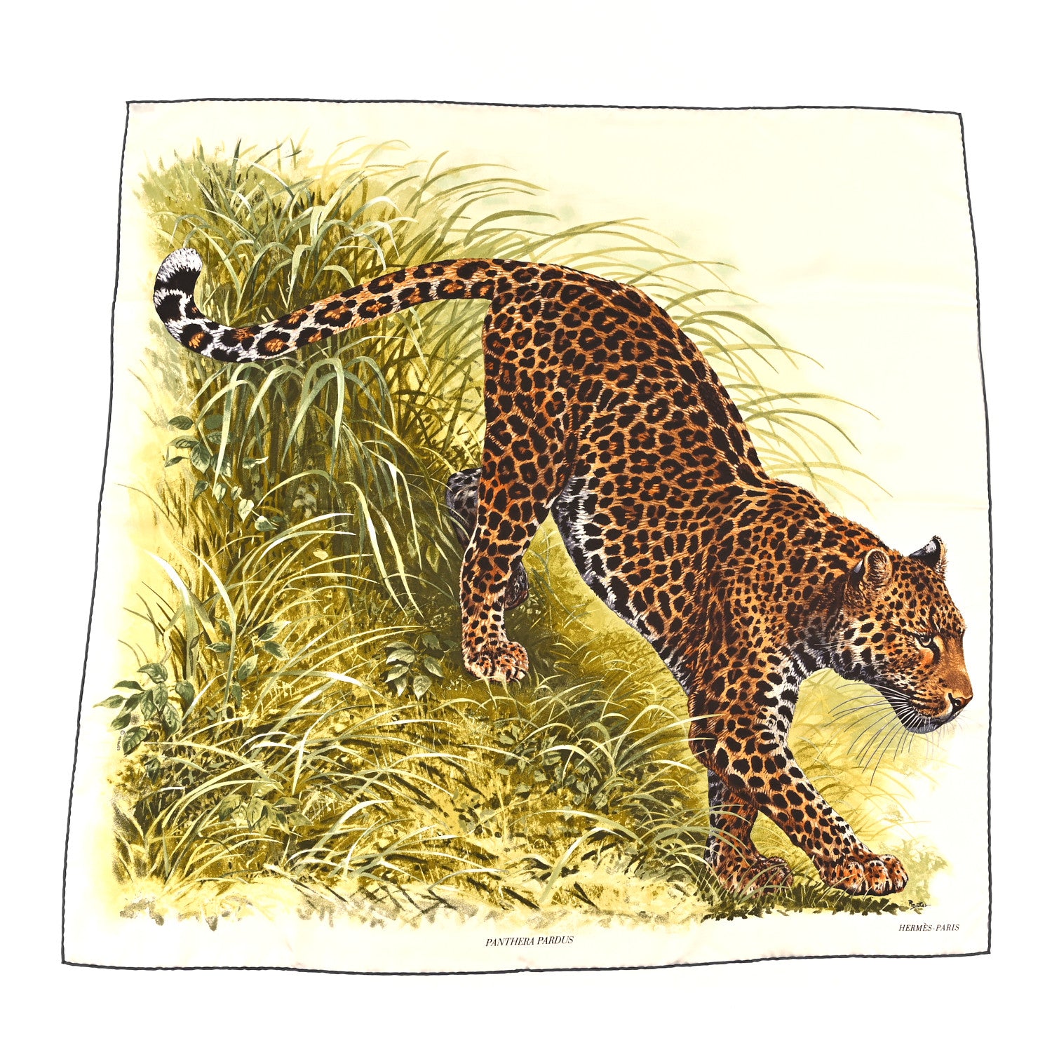 Hermes Silk Panthera Pardus Scarf 90 Creme Brun Vert 1795390