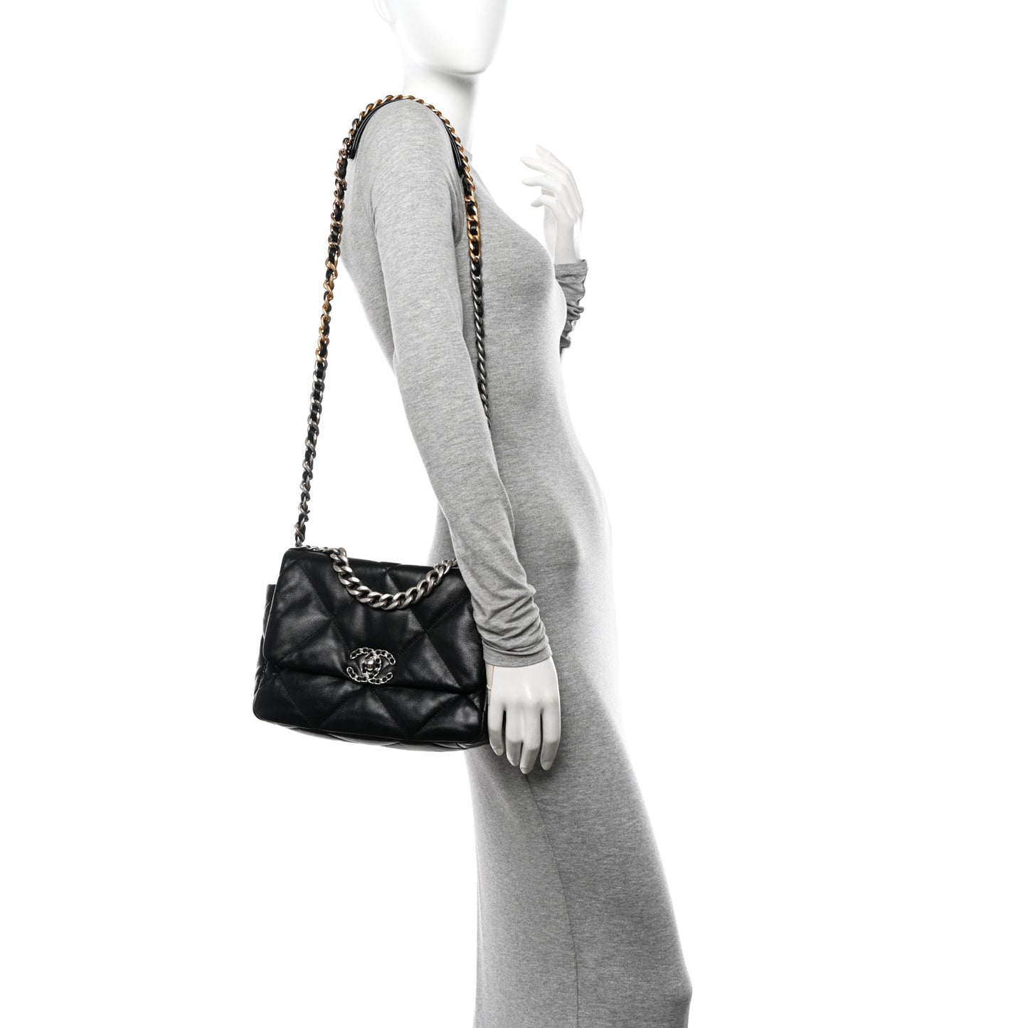 Goatskin Quilted Medium Chanel 19 Flap Black