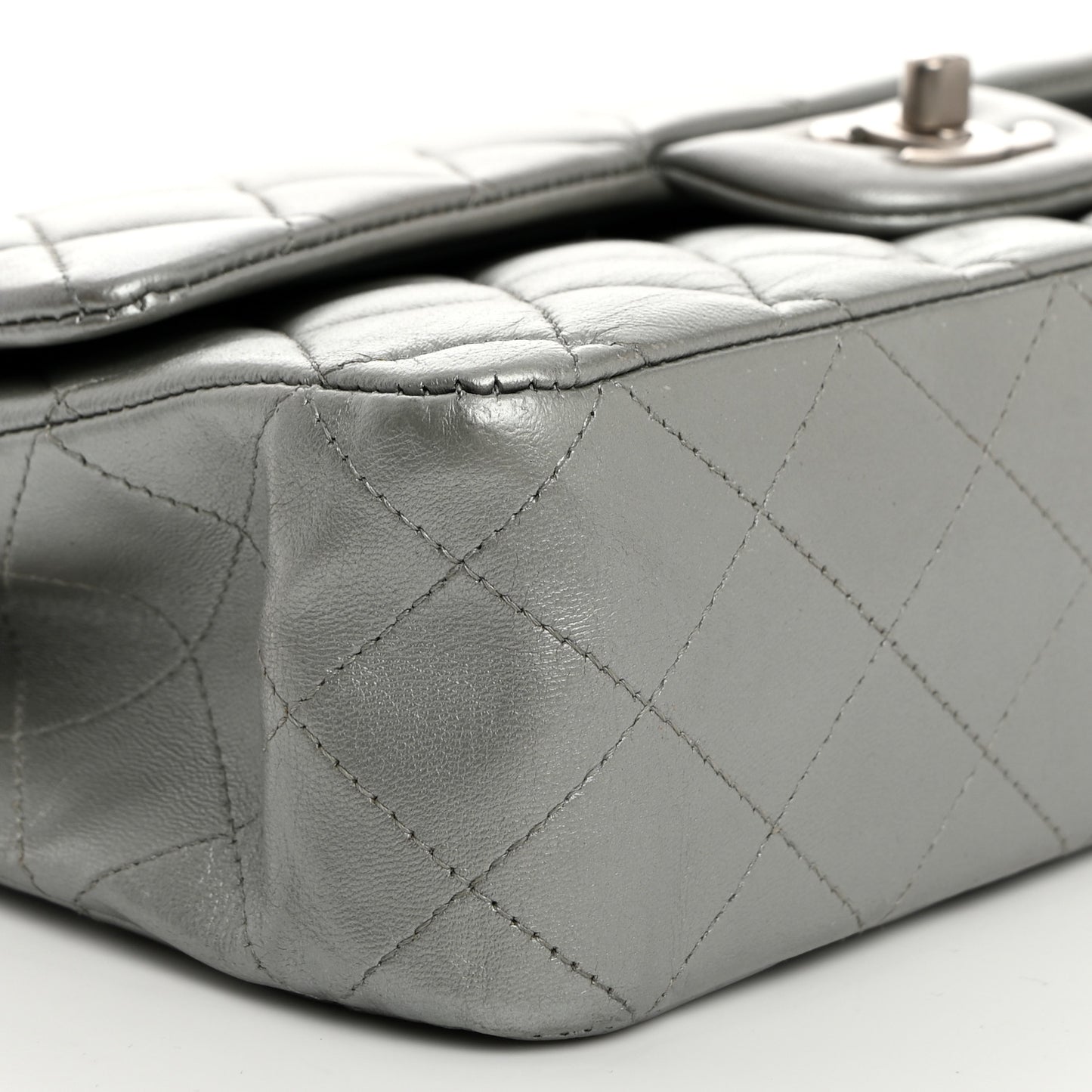 Metallic Lambskin Quilted Medium Double Flap Silver