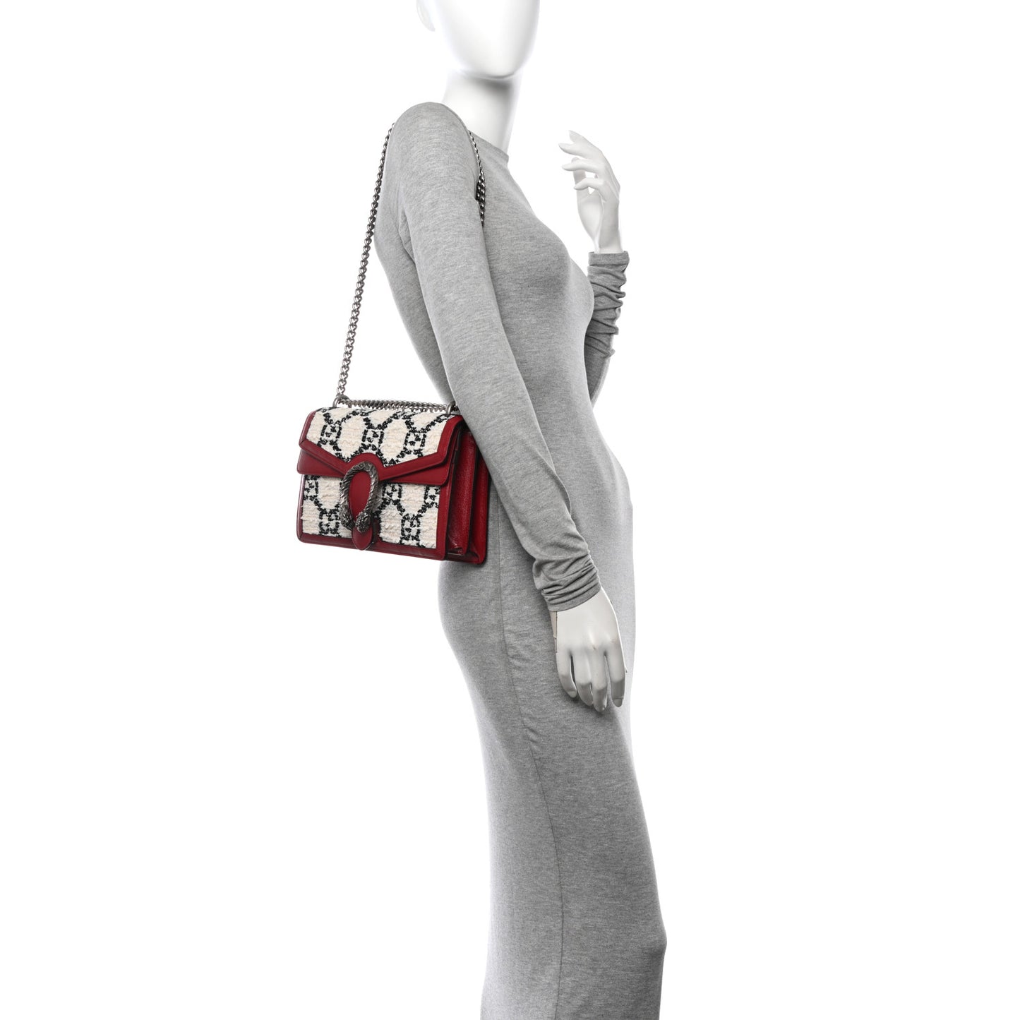 Tweed GG Monogram Small Dionysus Shoulder Bag White Black Romantic Cherry