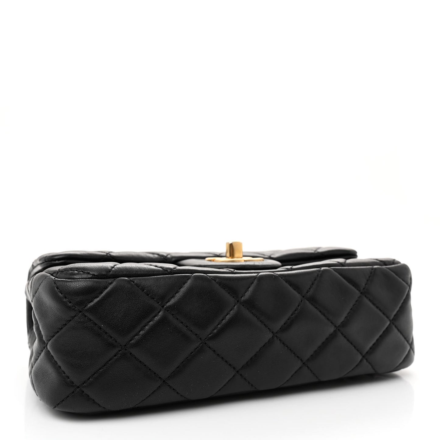 Lambskin Quilted Mini Rectangular Pearl Crush Flap Black