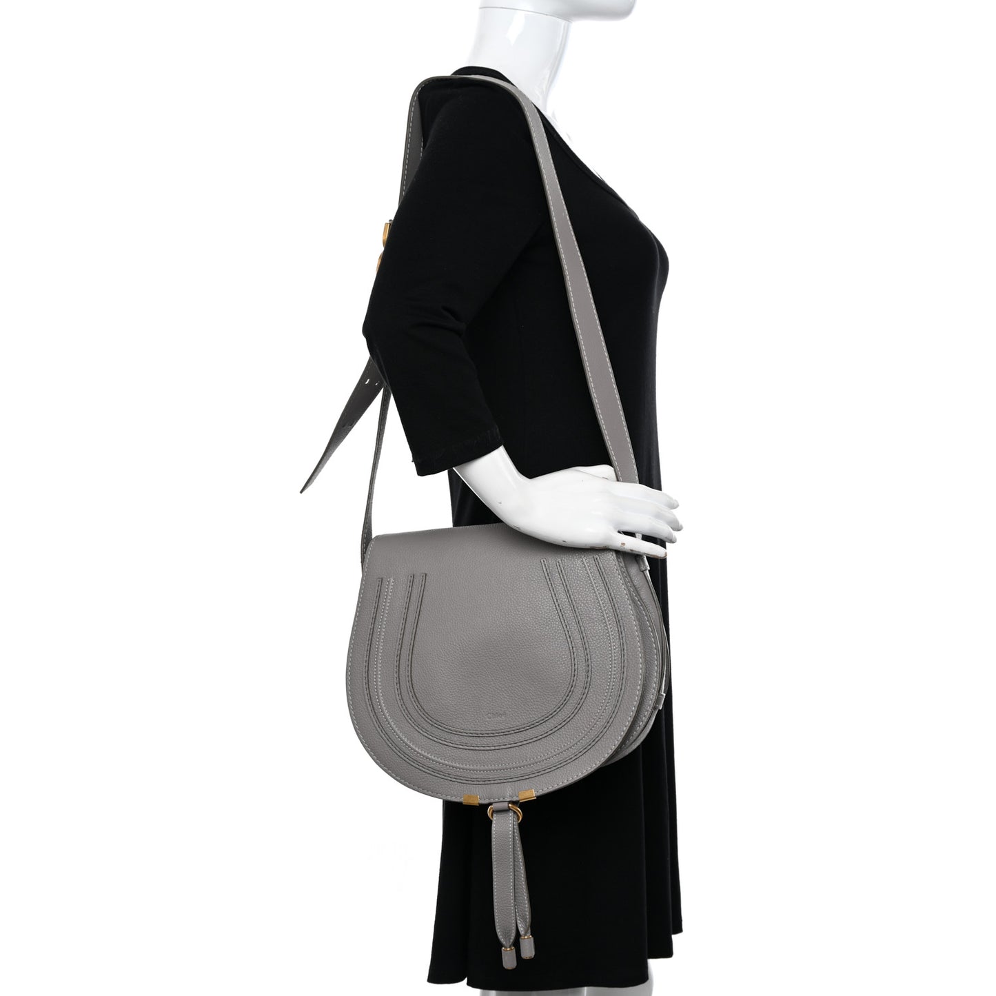 Calfskin Medium Marcie Round Crossbody Bag Cashmere Grey