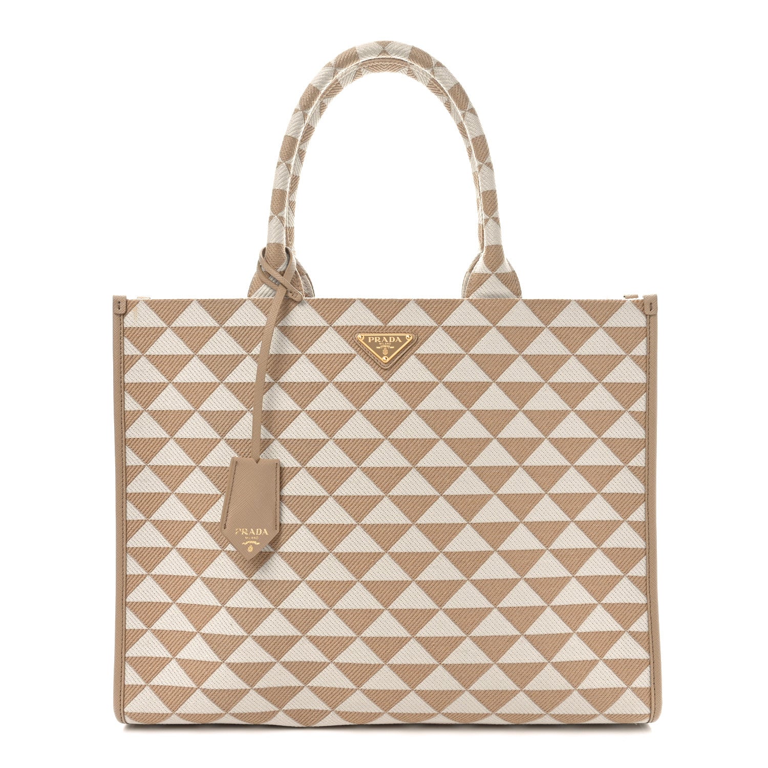 Prada Jacquard Saffiano Triangolo Symbole Embroidered Large Tote