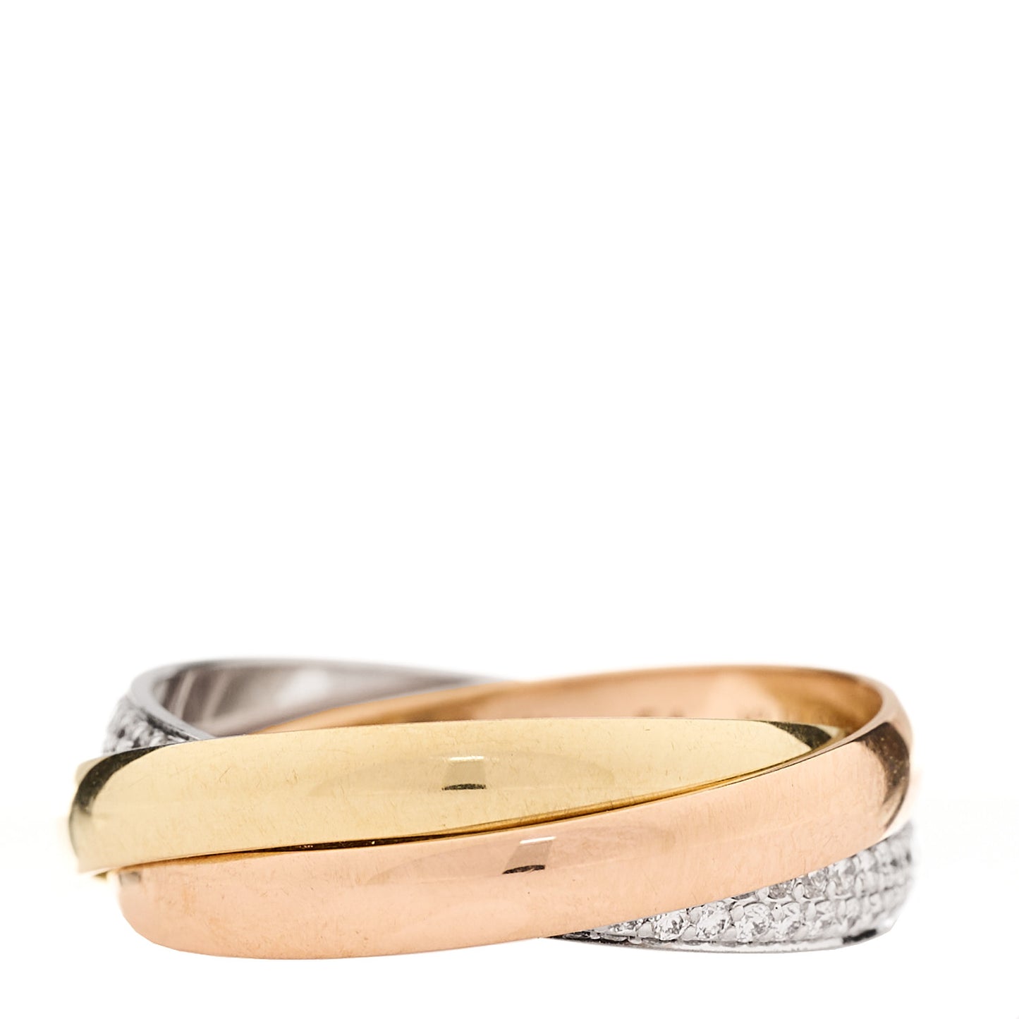 18K White Yellow Pink Gold Diamond Small Trinity Paved Ring 54 7