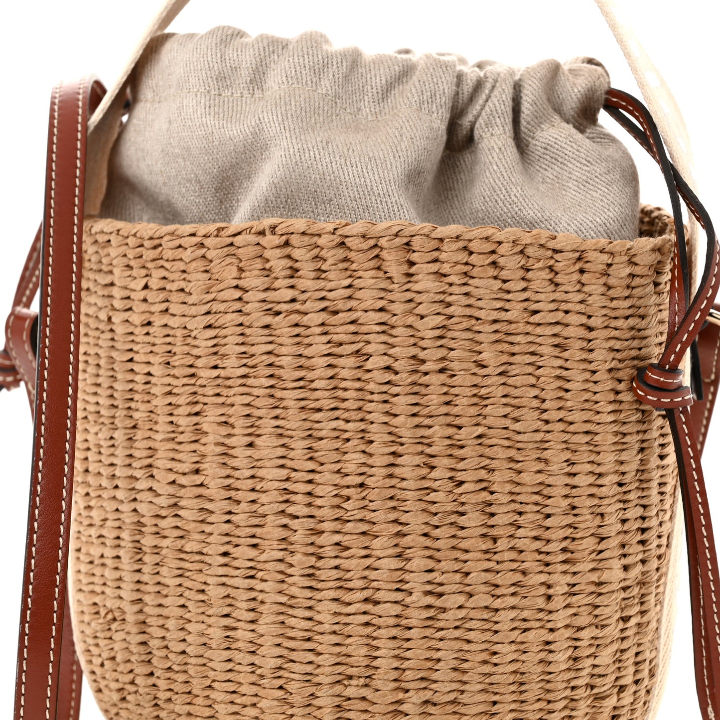 X MIFUKO Raffia Calfskin Small Woody Basket Shoulder Bag Black Beige