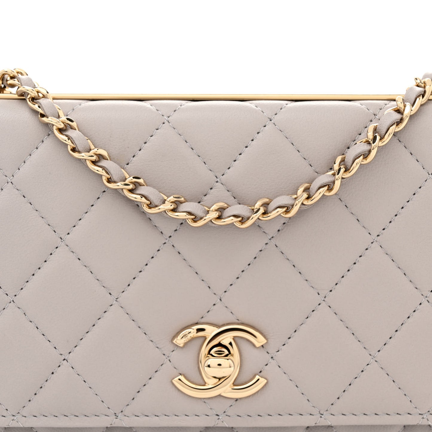 Lambskin Quilted Trendy CC Wallet On Chain WOC Grey